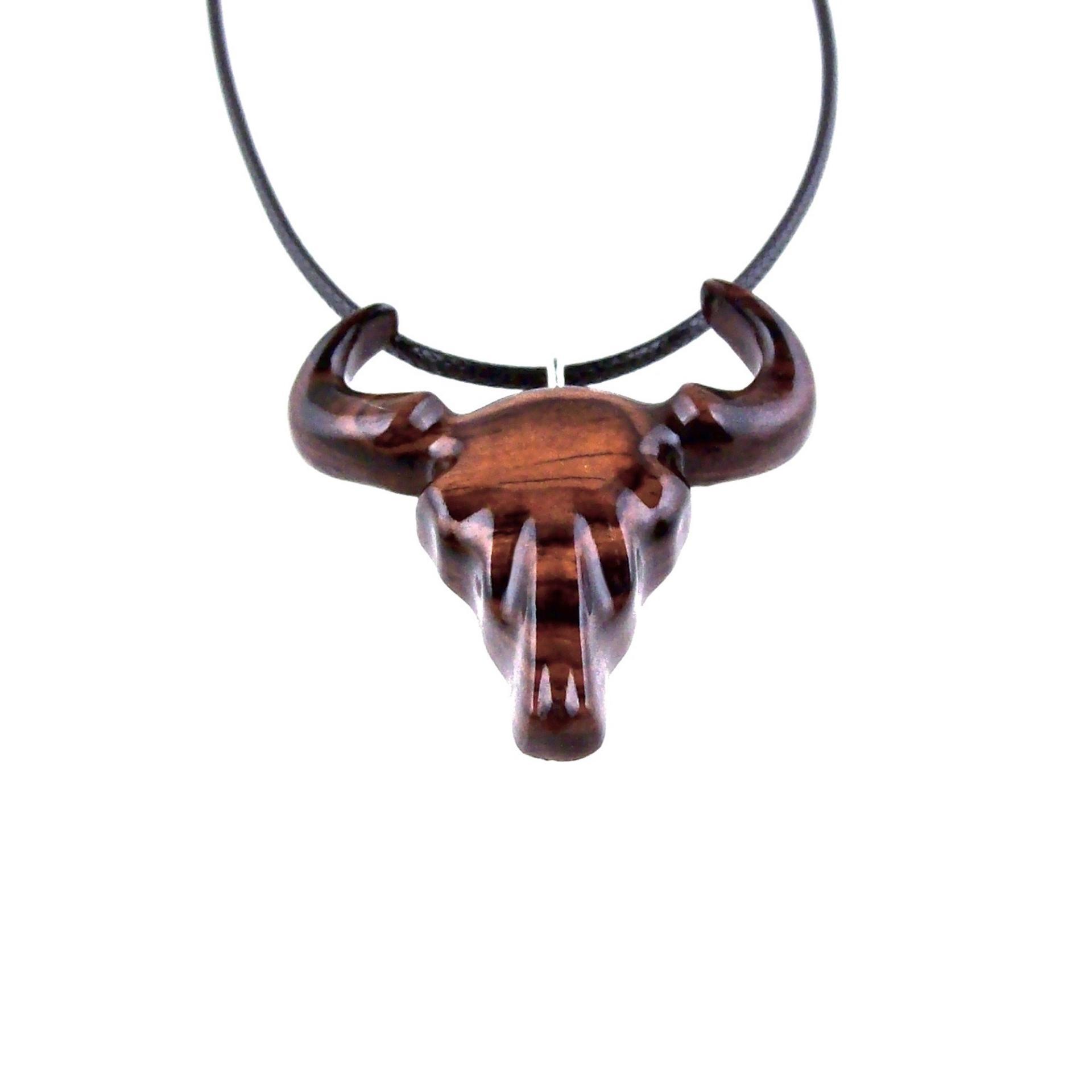 Hand Carved Bull Pendant, Wooden Bull Skull Necklace, Bison Necklace, Mens Ox Pendant, Taurus Jewelry Gift for Him