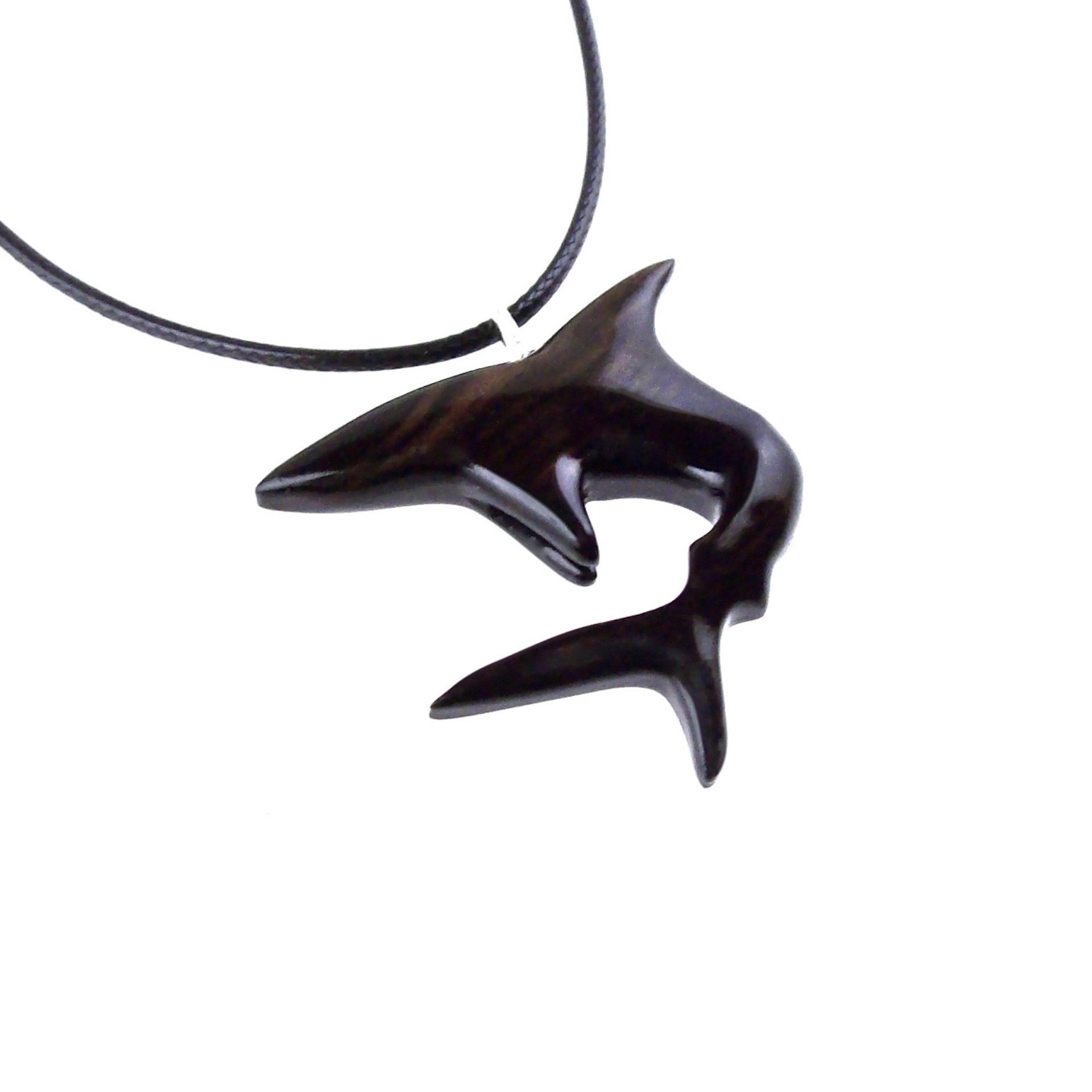Shark Pendant, Hand Carved Wooden Shark Necklace, Mens Wood Pendant, Nautical Jewelry Gift for Him in Black with Brown Streaks