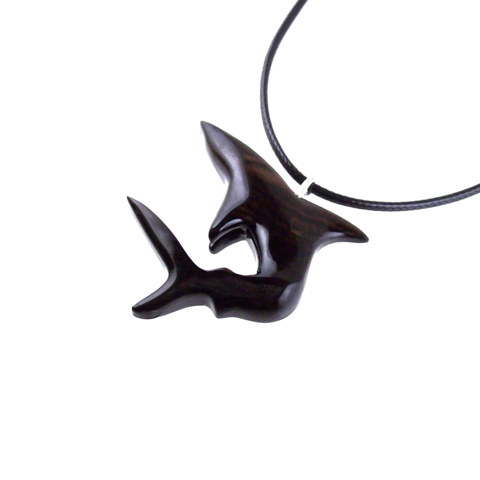 Shark Pendant, Hand Carved Wooden Shark Necklace, Mens Wood Pendant, Nautical Jewelry Gift for Him in Black with Brown Streaks