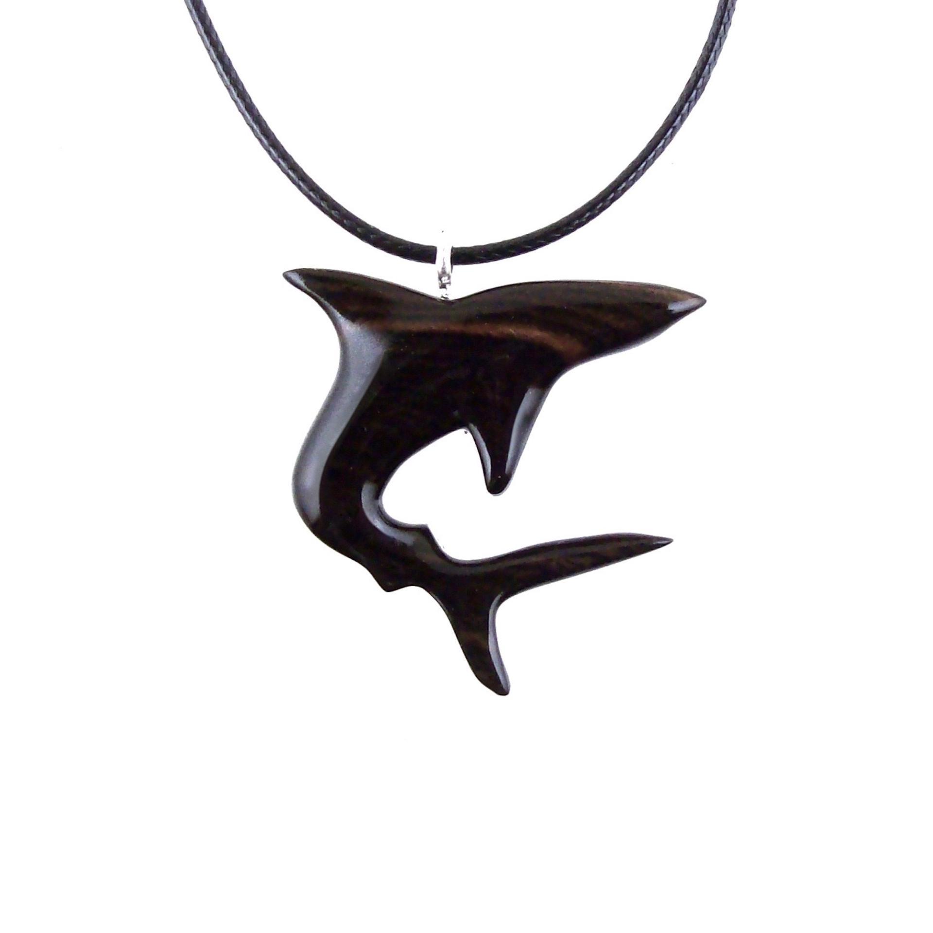 Shark Pendant, Hand Carved Wooden Shark Necklace, Mens Wood Pendant, Nautical Jewelry Gift for Him in Black with Brown Streaks