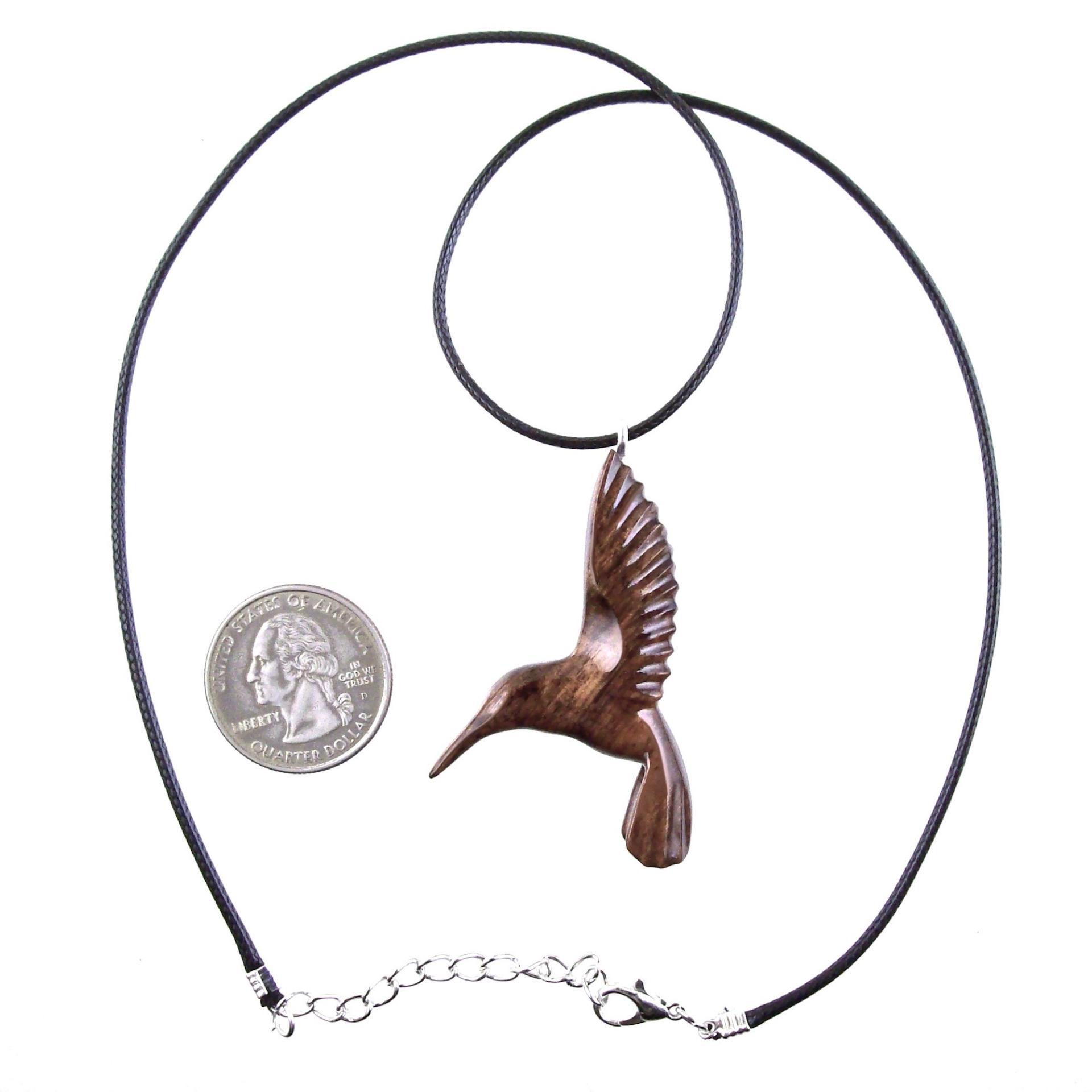Hummingbird Pendant, Hand Carved Wooden Bird Necklace, One of a Kind Gift for Her, Handmade Wood Jewelry