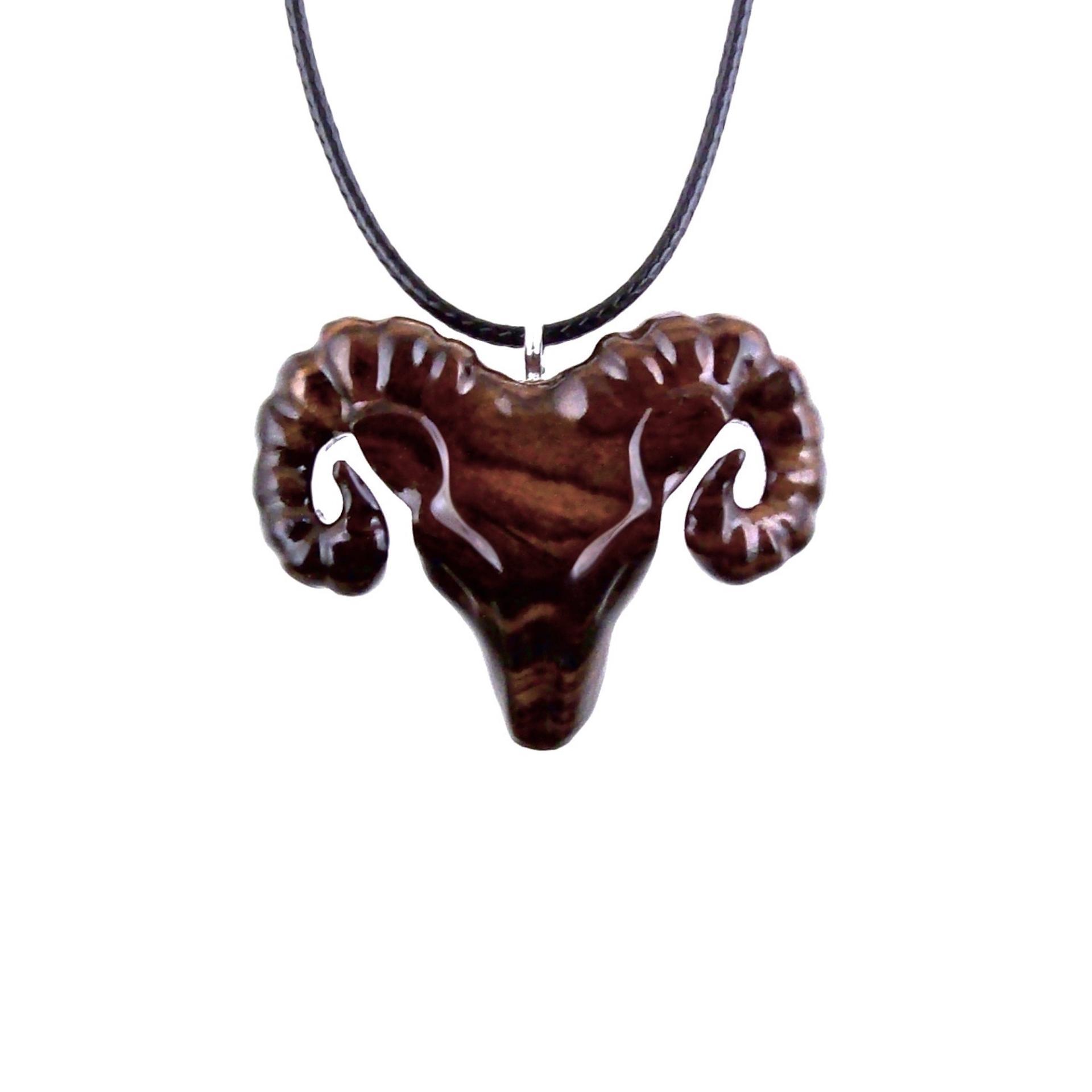 Reddish-Brown Ram Head Pendant with 18 inches black cord necklace with lobster clasp.