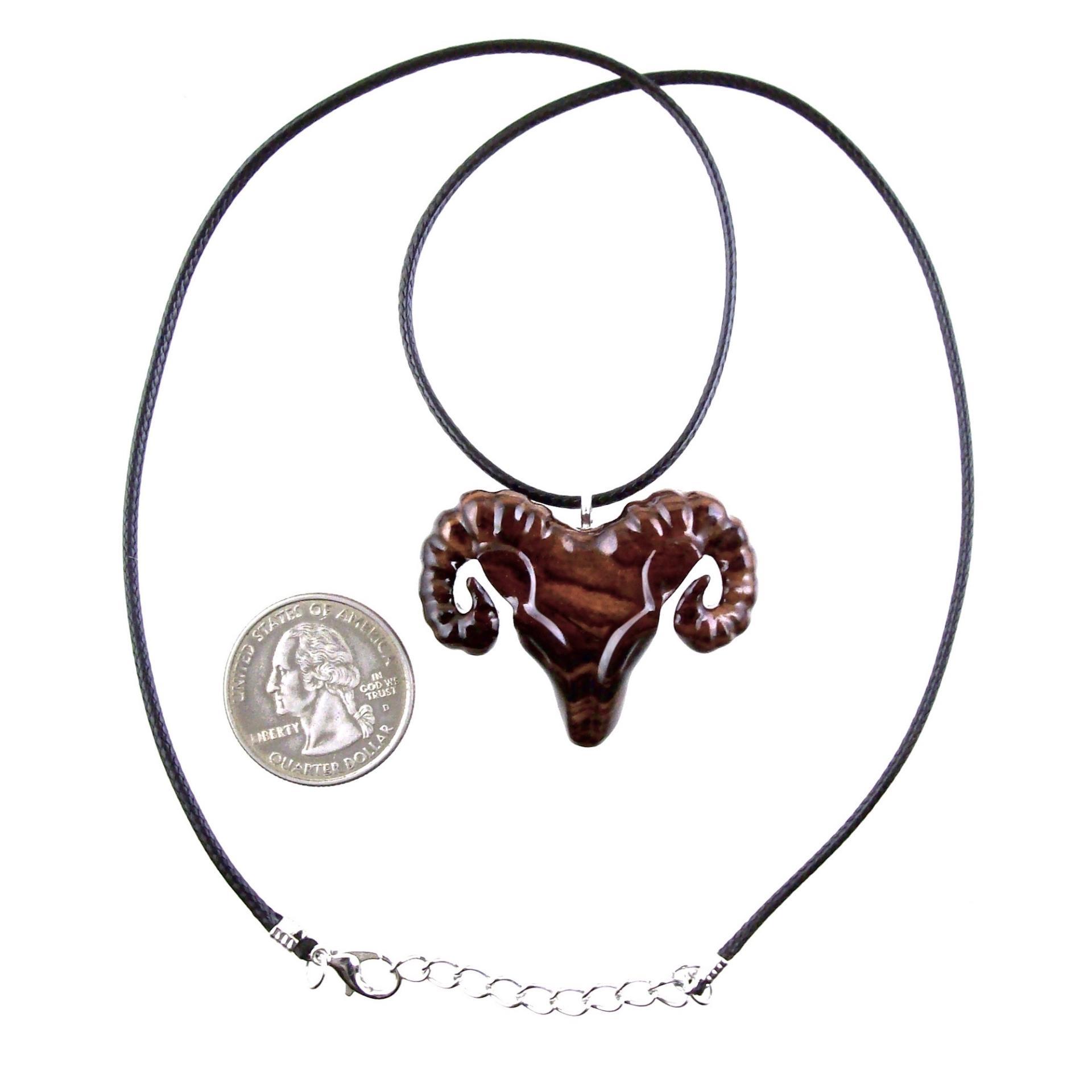 Ram Head Pendant Necklace, Hand Carved Wooden Sheep Jewelry, One-of-a-Kind Handmade Aries Gift for Him