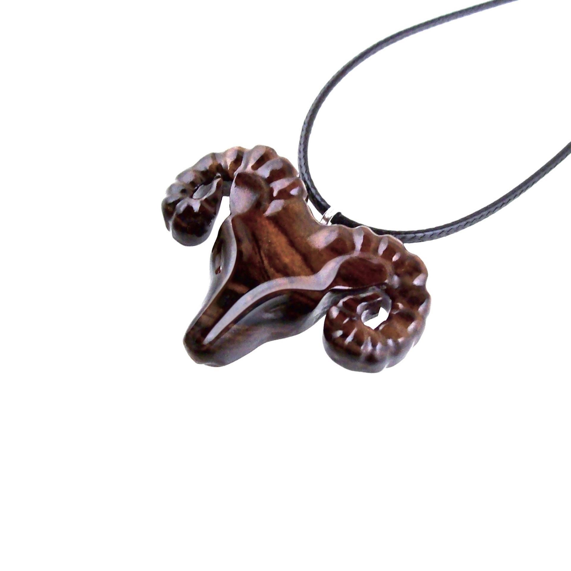 Ram Head Pendant Necklace, Hand Carved Wooden Sheep Jewelry, One-of-a-Kind Handmade Aries Gift for Him