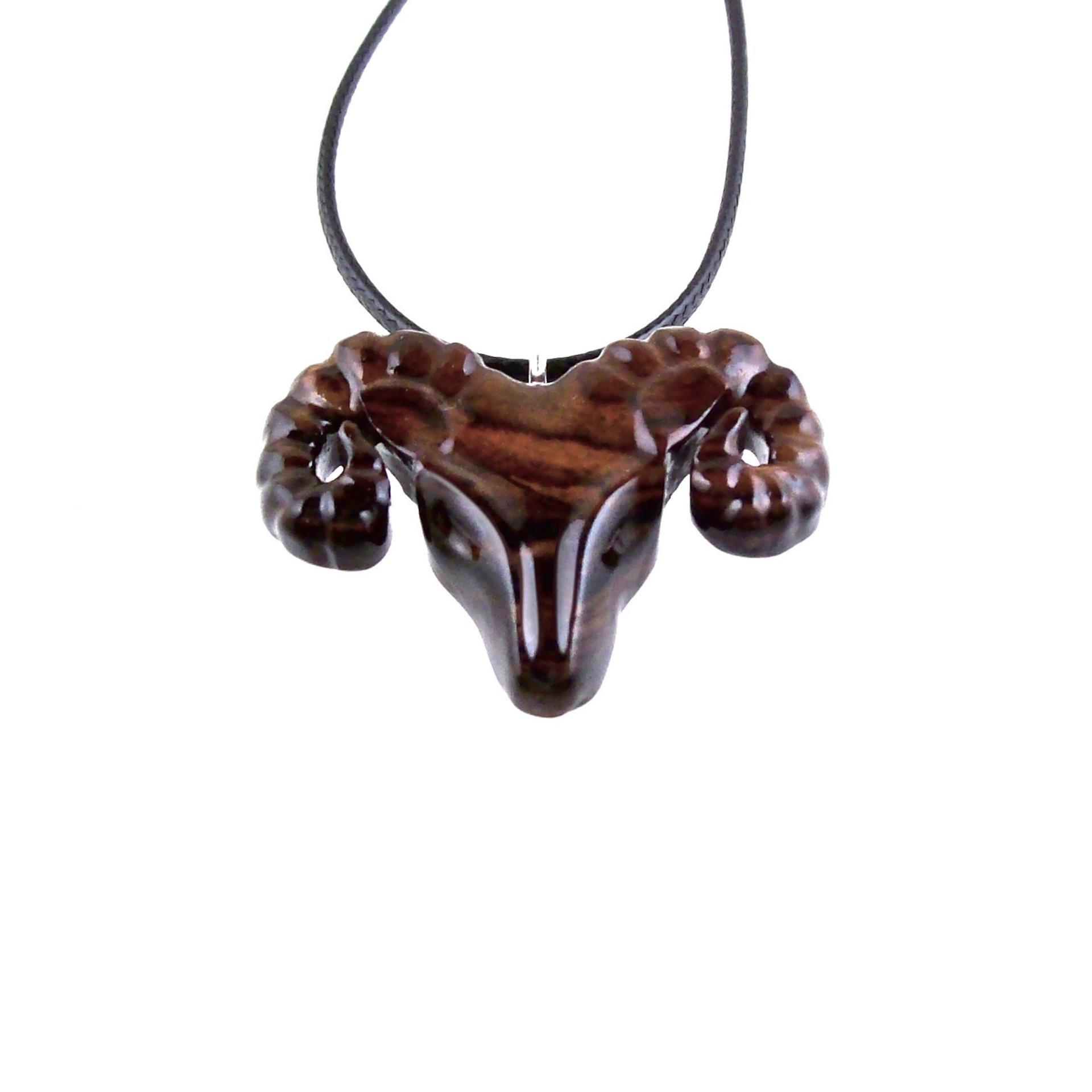 Ram Head Pendant Necklace, Hand Carved Wooden Sheep Jewelry, One-of-a-Kind Handmade Aries Gift for Him
