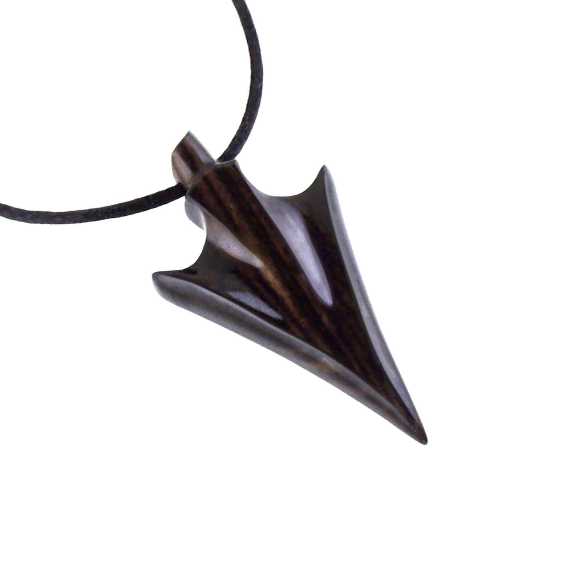 Hand Carved Arrowhead Necklace, Wooden Arrow Pendant, Mens Wood Necklace, Tribal Jewelry in Black with Brown Streaks