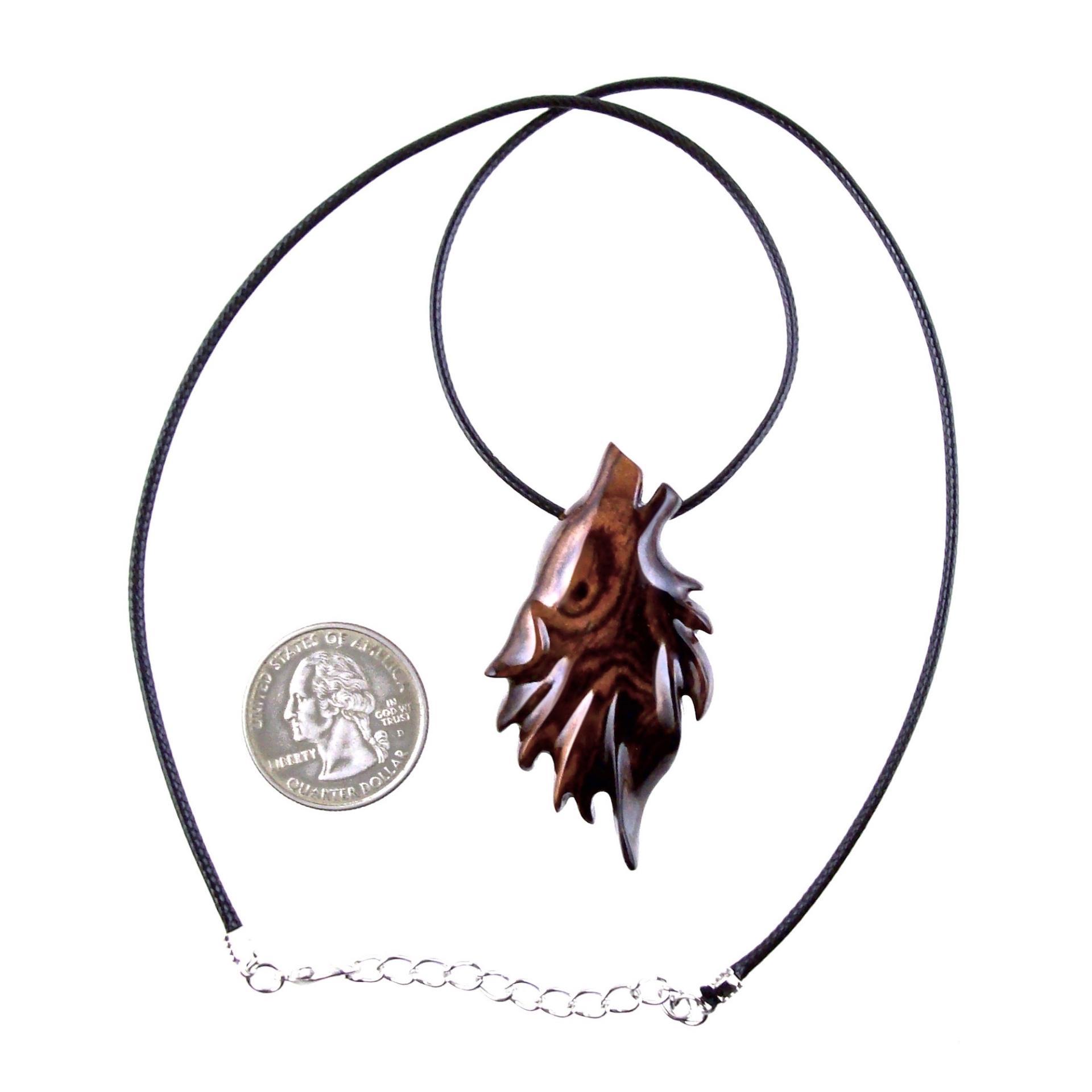 Wolf Pendant, Wooden Wolf Necklace, Hand Carved Wood Spirit Animal Totem, Woodland Jewelry for Men or Women, One of a Kind Gift