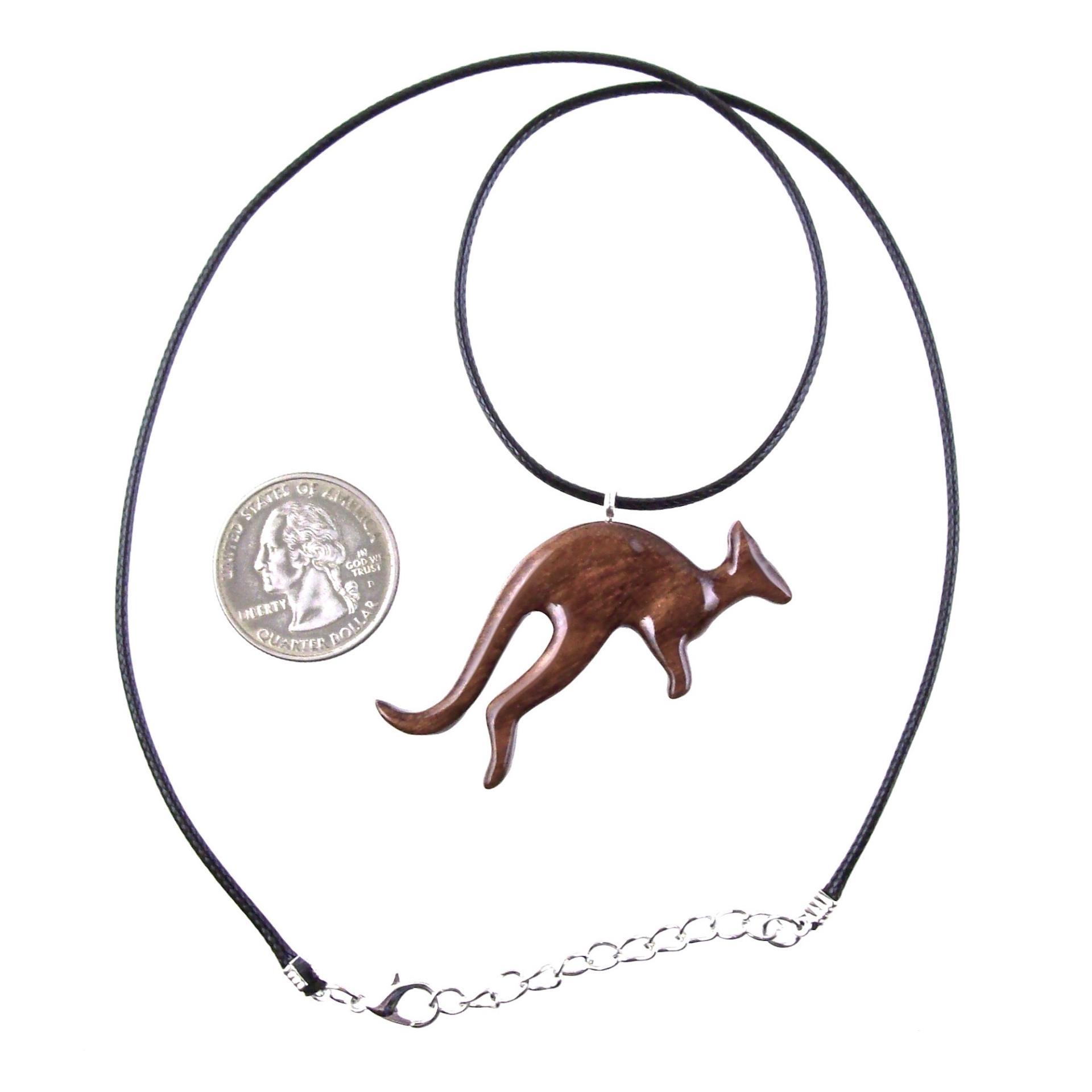 Kangaroo Necklace, Hand Carved Wooden Kangaroo Pendant, Wood Necklace, Spirit Animal Jewelry, Gift for Men or Women