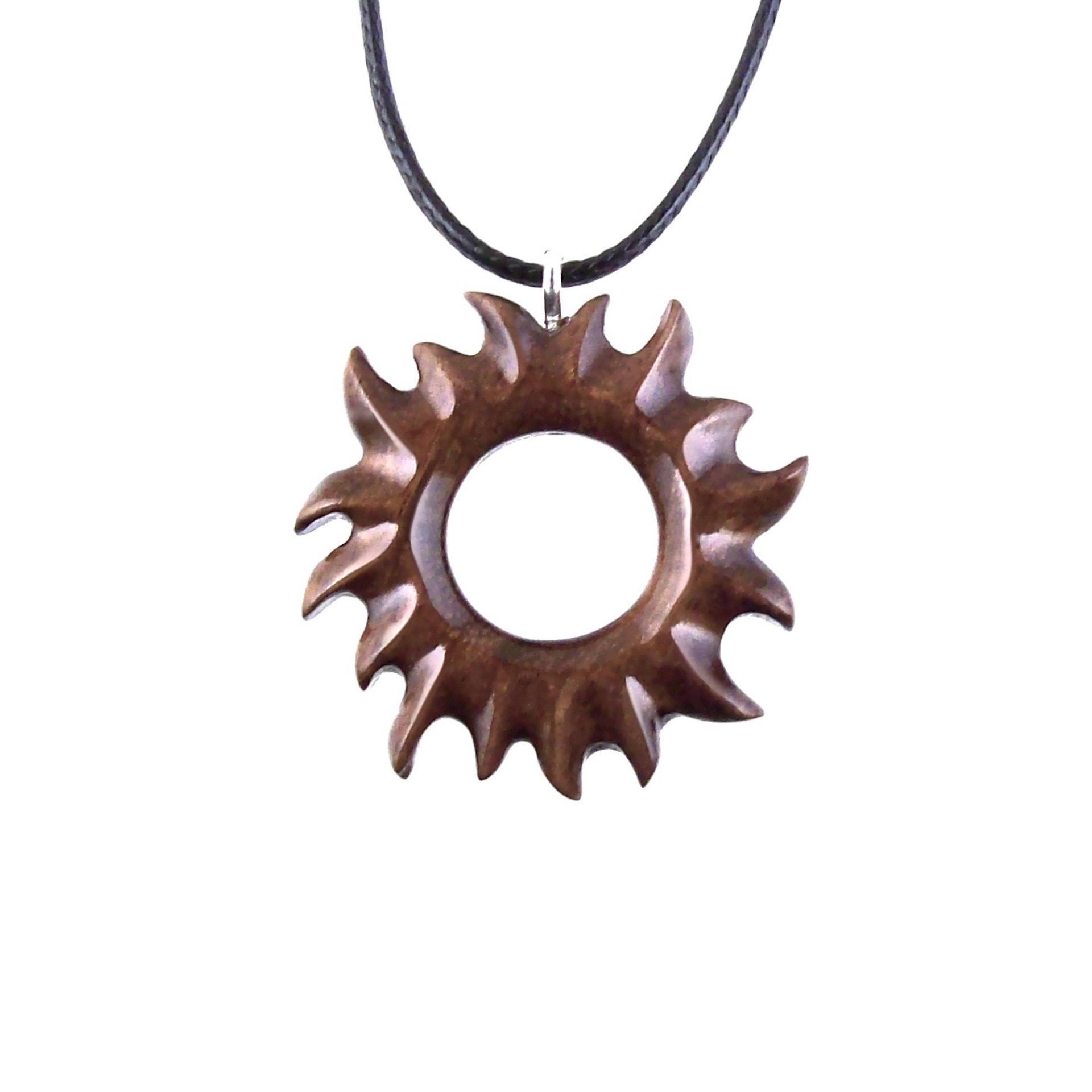 Wooden Sun Pendant, Hand Carved Sun Necklace, Celestial Jewelry, Solar Eclipse Wood Jewelry for Men Women