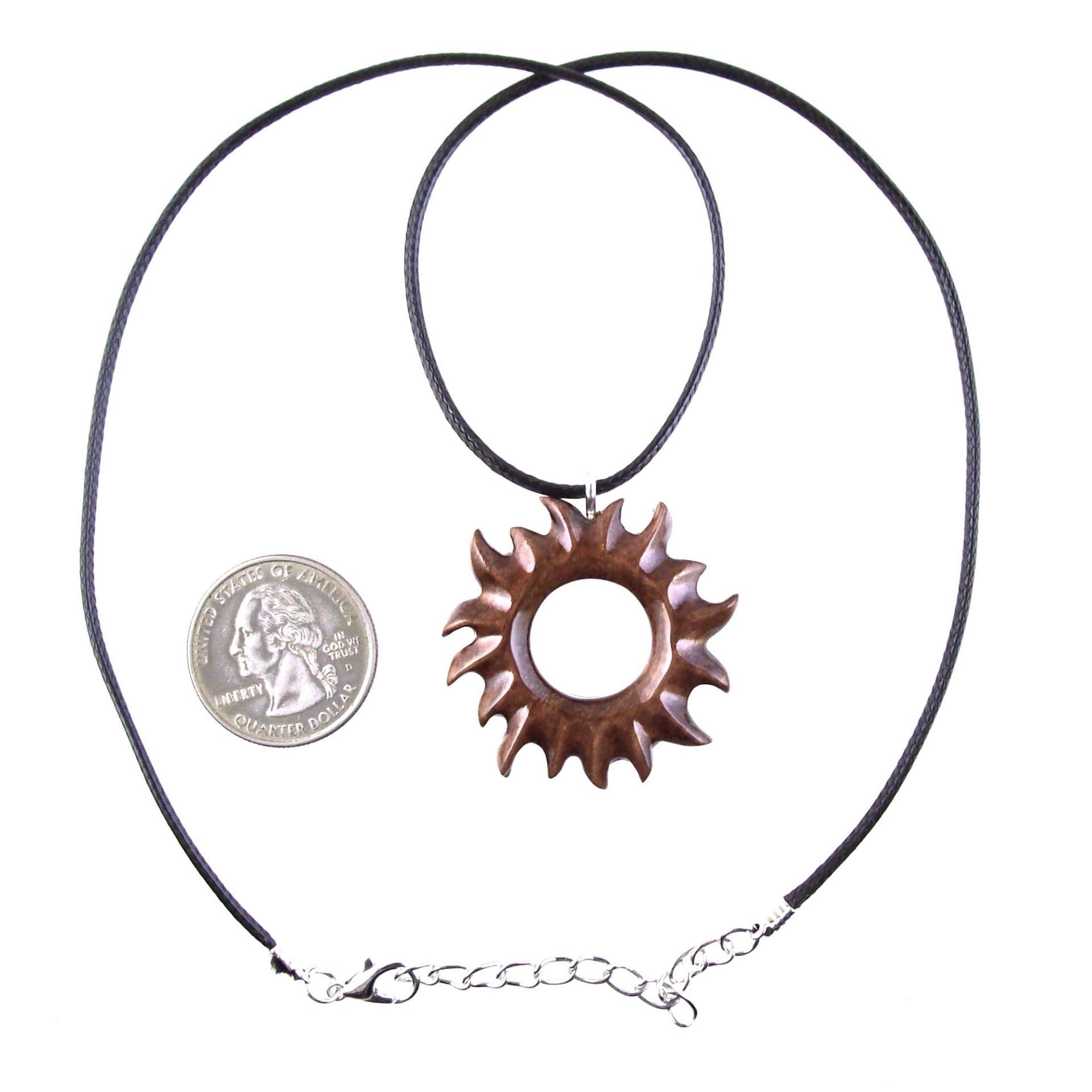 Wooden Sun Pendant, Hand Carved Sun Necklace, Celestial Jewelry, Solar Eclipse Wood Jewelry for Men Women