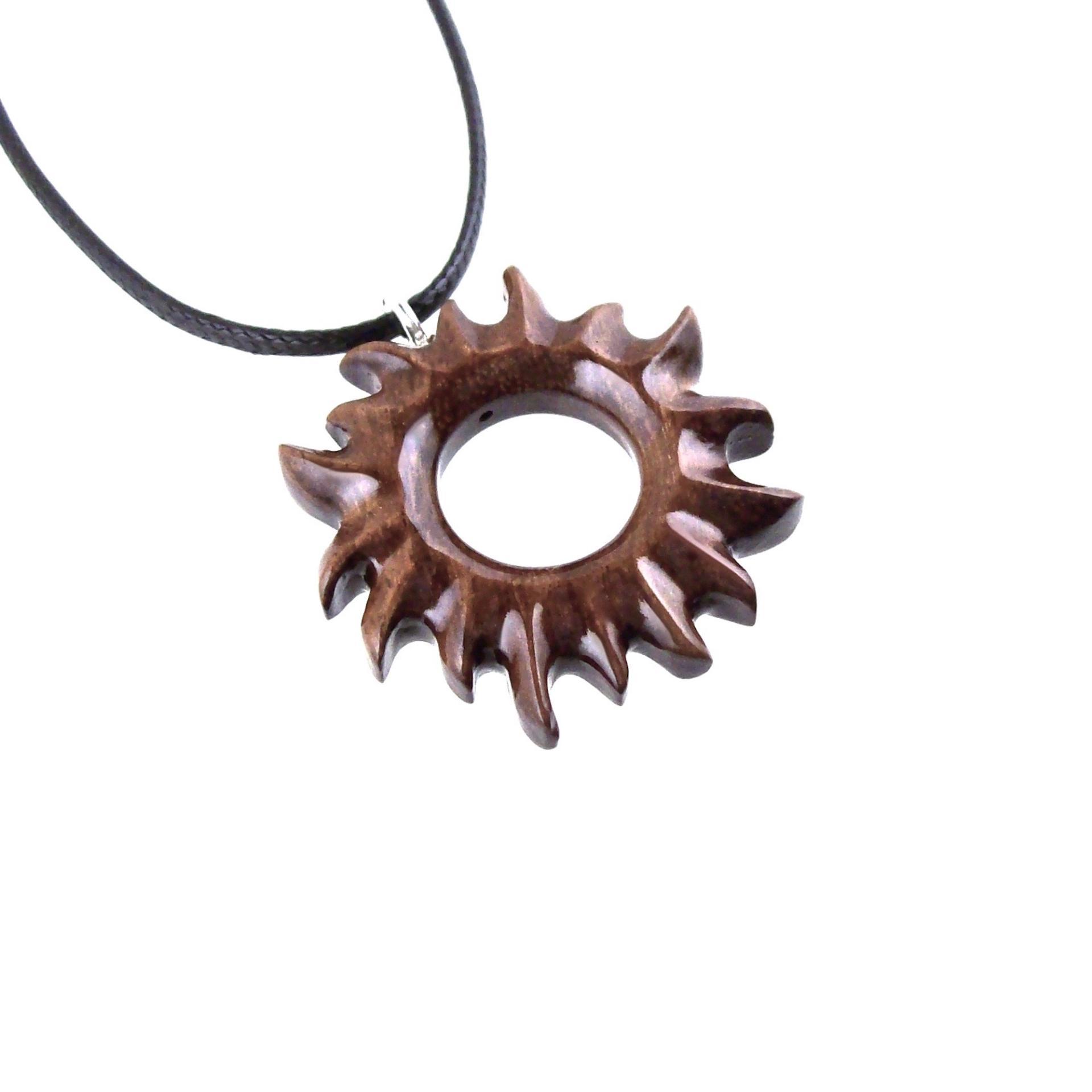 Wooden Sun Pendant, Hand Carved Sun Necklace, Celestial Jewelry, Solar Eclipse Wood Jewelry for Men Women