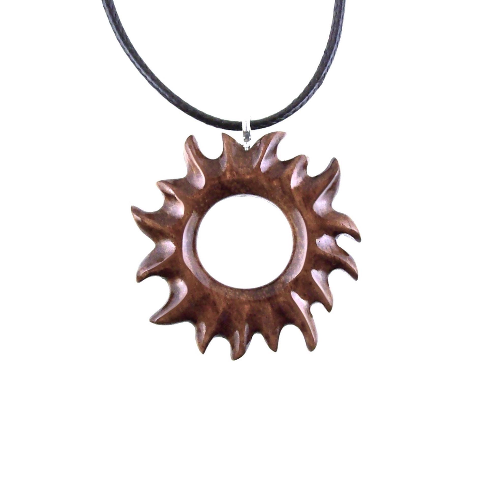 Wooden Sun Pendant, Hand Carved Sun Necklace, Celestial Jewelry, Solar Eclipse Wood Jewelry for Men Women