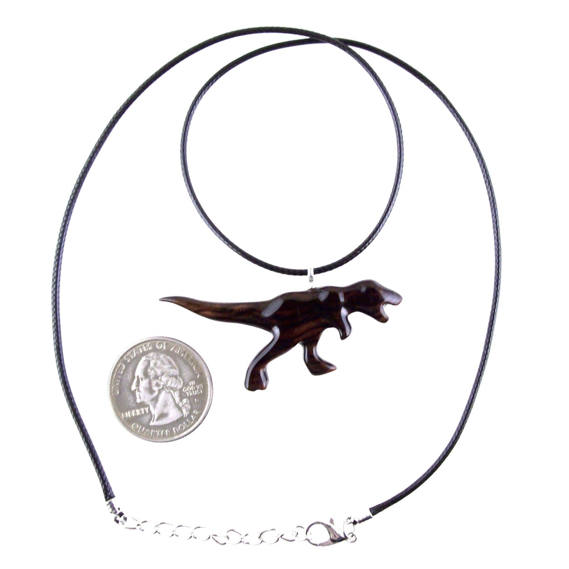 Dinosaur Pendant, Hand Carved Wooden T-Rex Necklace for Men or Women, Tyrannosaurus Necklace, Wood Reptile Jurassic Jewelry
