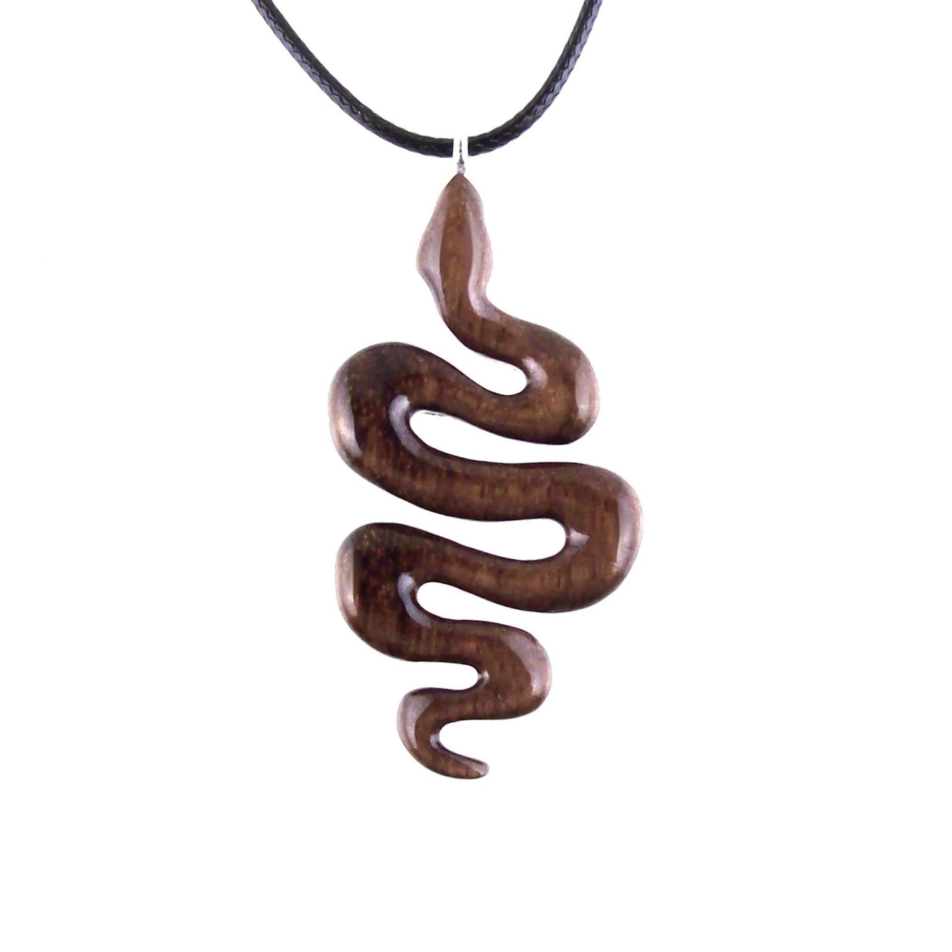 Snake Pendant, Hand Carved Wooden Snake Necklace, Wood Serpent Necklace, Reptile Jewelry, One of a Kind Gift for Her Him