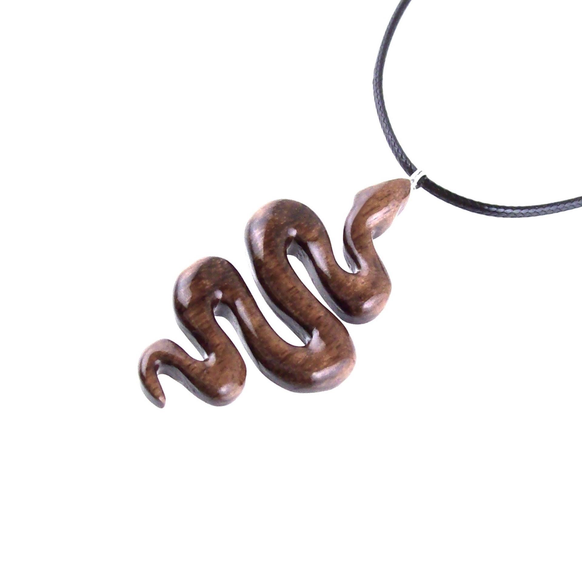 Snake Pendant, Hand Carved Wooden Snake Necklace, Wood Serpent Necklace, Reptile Jewelry, One of a Kind Gift for Her Him