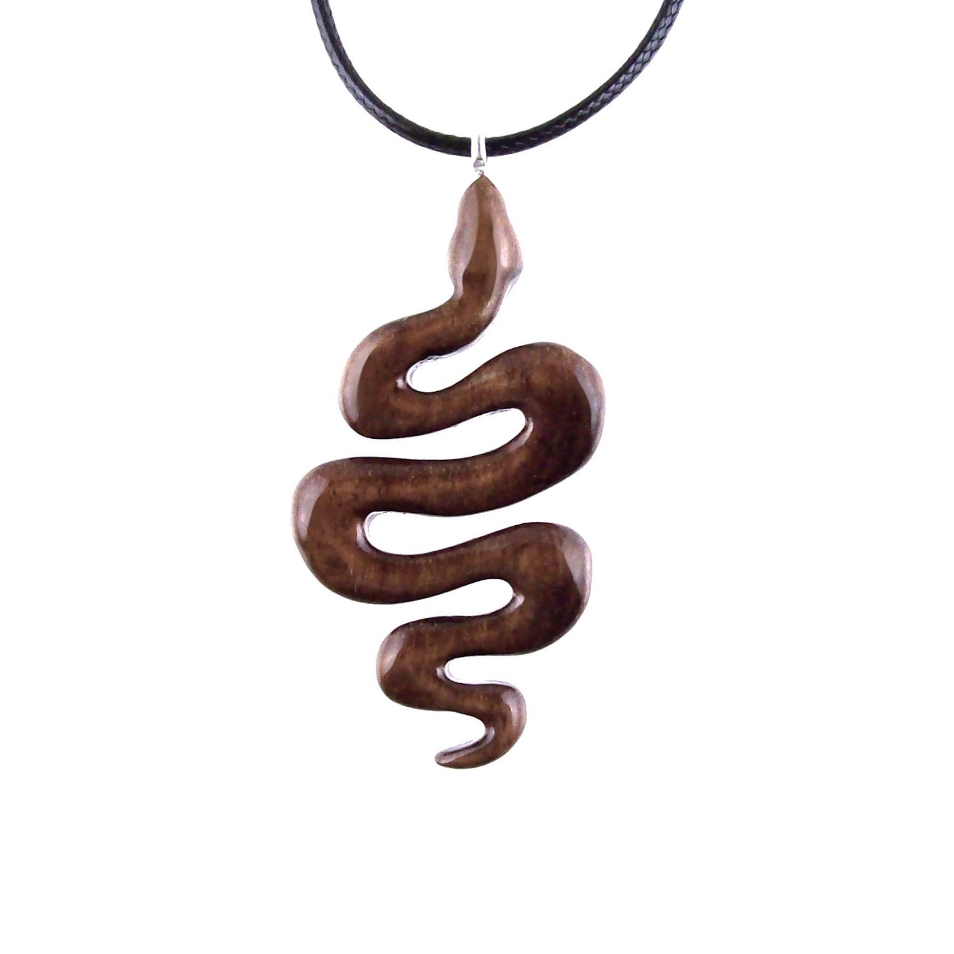 Snake Pendant, Hand Carved Wooden Snake Necklace, Wood Serpent Necklace, Reptile Jewelry, One of a Kind Gift for Her Him