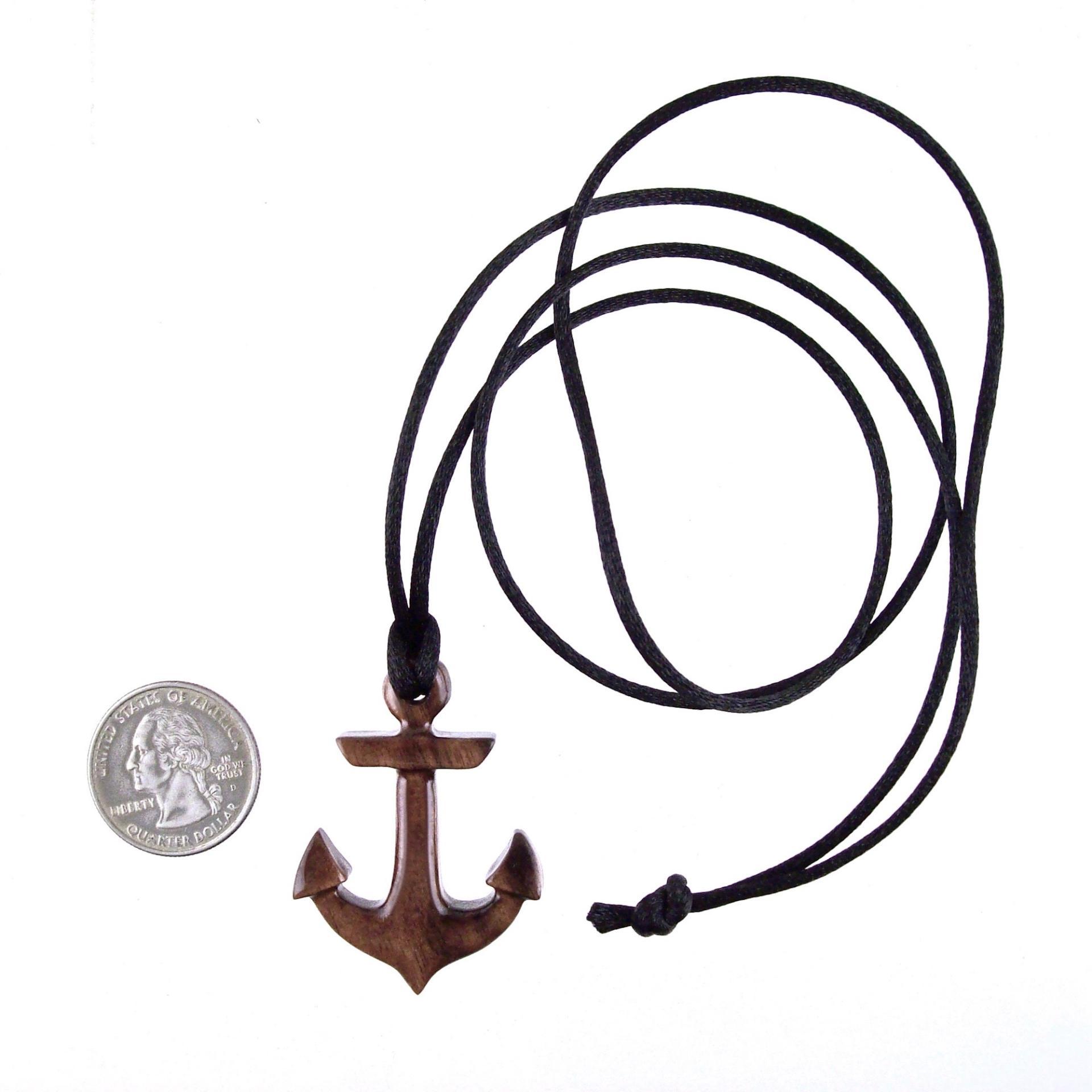 Wooden Anchor Pendant, Hand Carved Sailor Necklace, Mens Nautical Wood Jewelry, One of a Kind Gift for Him