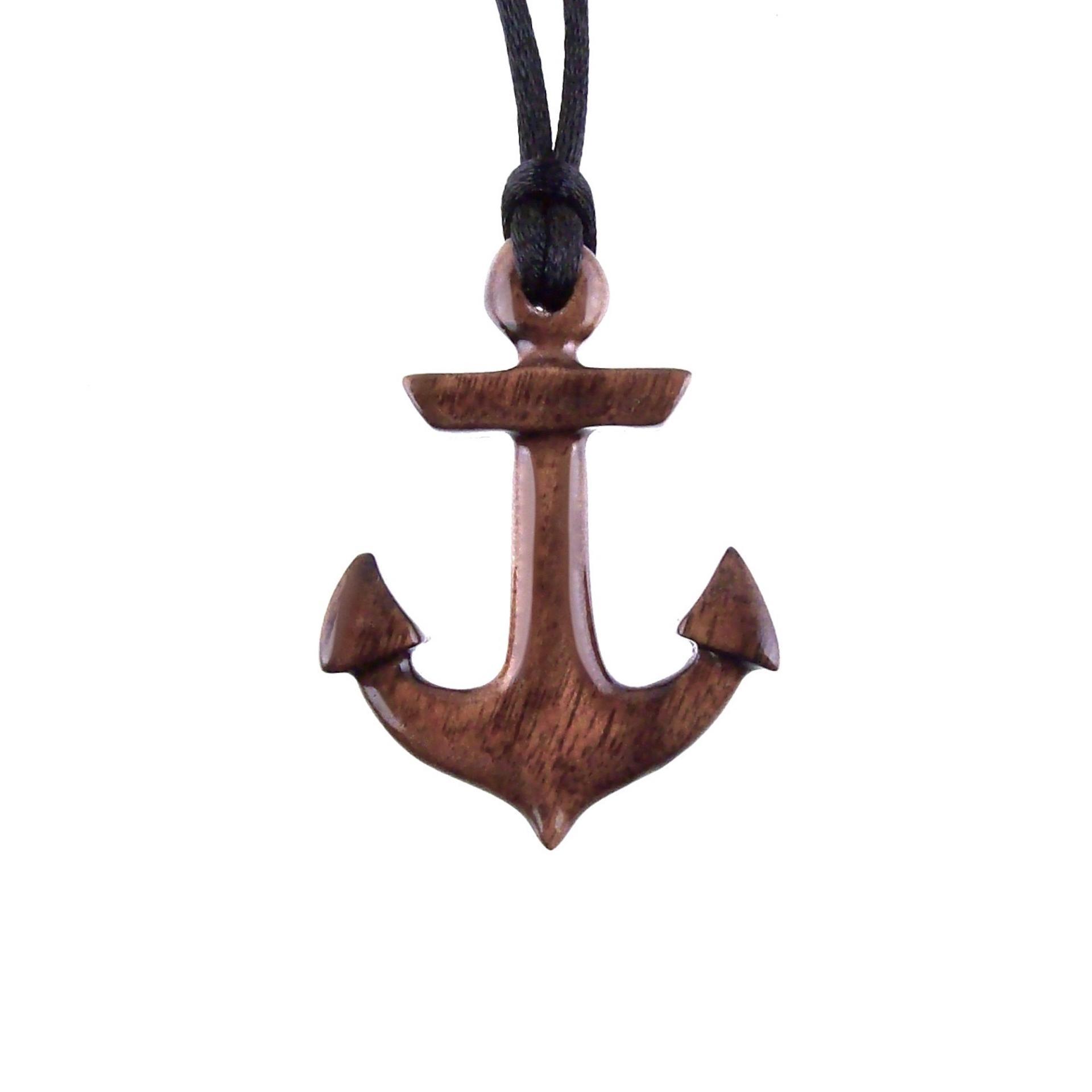 Wooden Anchor Pendant, Hand Carved Sailor Necklace, Mens Nautical Wood Jewelry, One of a Kind Gift for Him