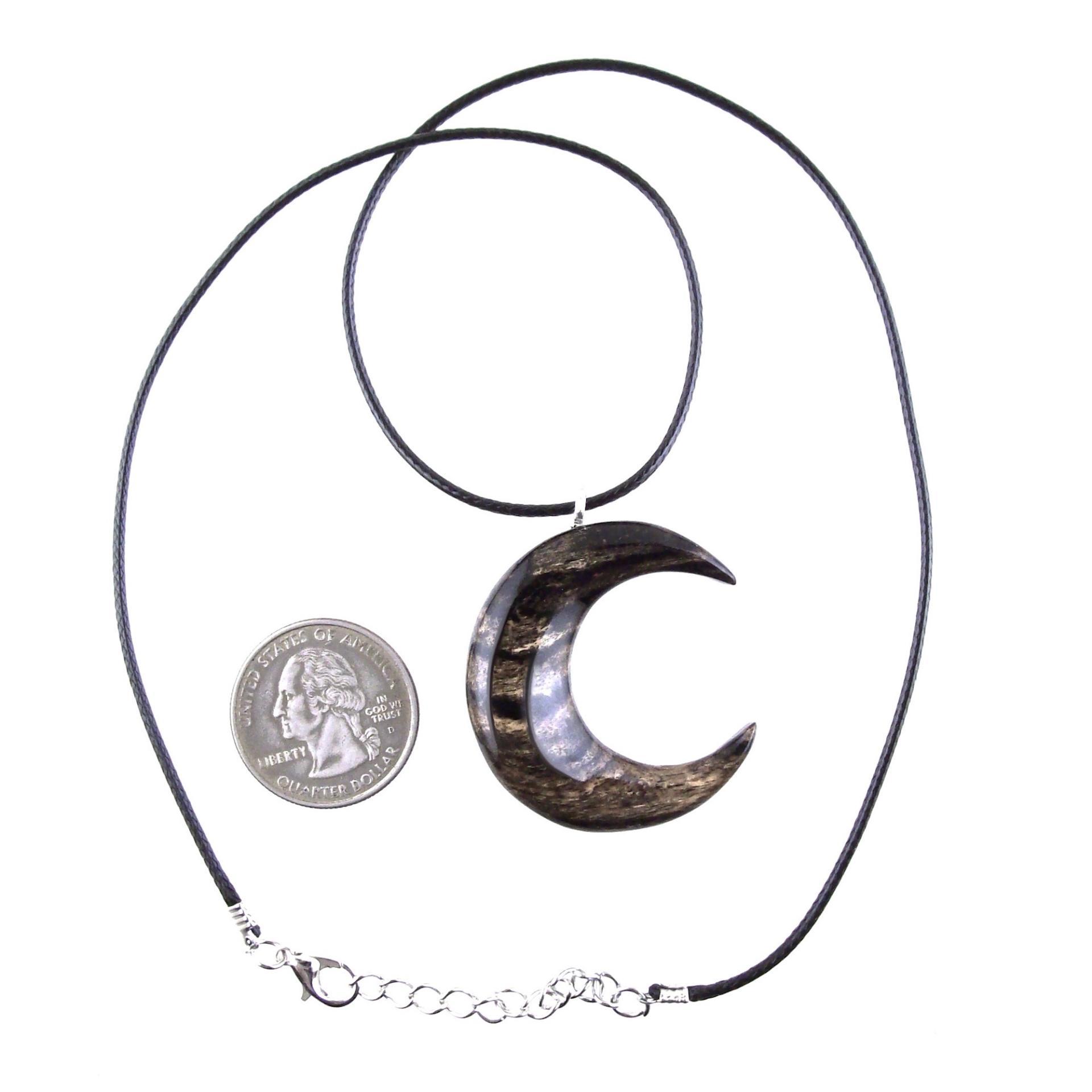 Hand Carved Moon Necklace, Wooden Crescent Moon Pendant, Wood Celestial Necklace, Pagan Lunar Jewelry for Men or Women
