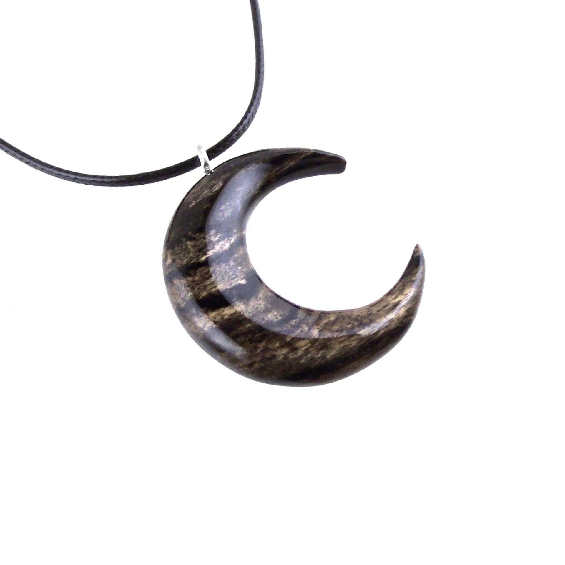 Hand Carved Moon Necklace, Wooden Crescent Moon Pendant, Wood Celestial Necklace, Pagan Lunar Jewelry for Men or Women
