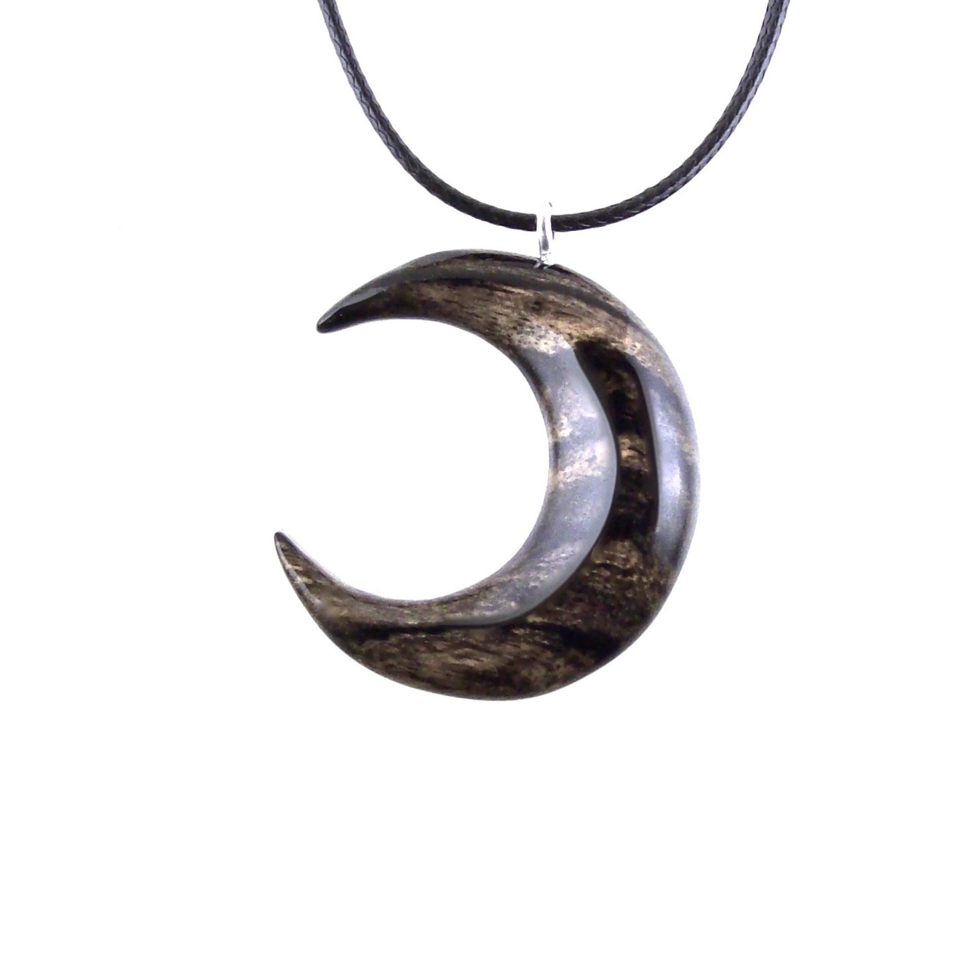 Hand Carved Moon Necklace, Wooden Crescent Moon Pendant, Wood Celestial Necklace, Pagan Lunar Jewelry for Men or Women