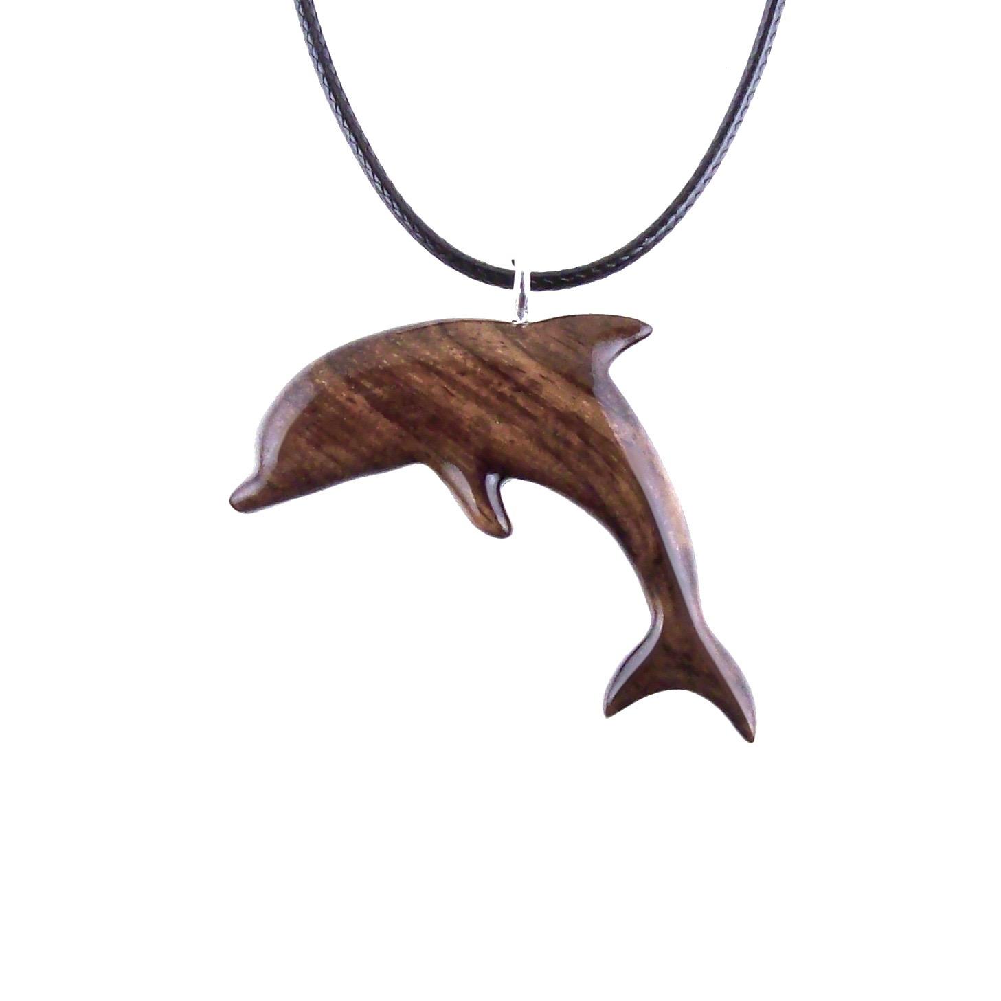 Hand Carved Dolphin Necklace, Wooden Dolphin Pendant for Men Women, Sea Animal Wood Jewelry, Nautical Gift for Him Her