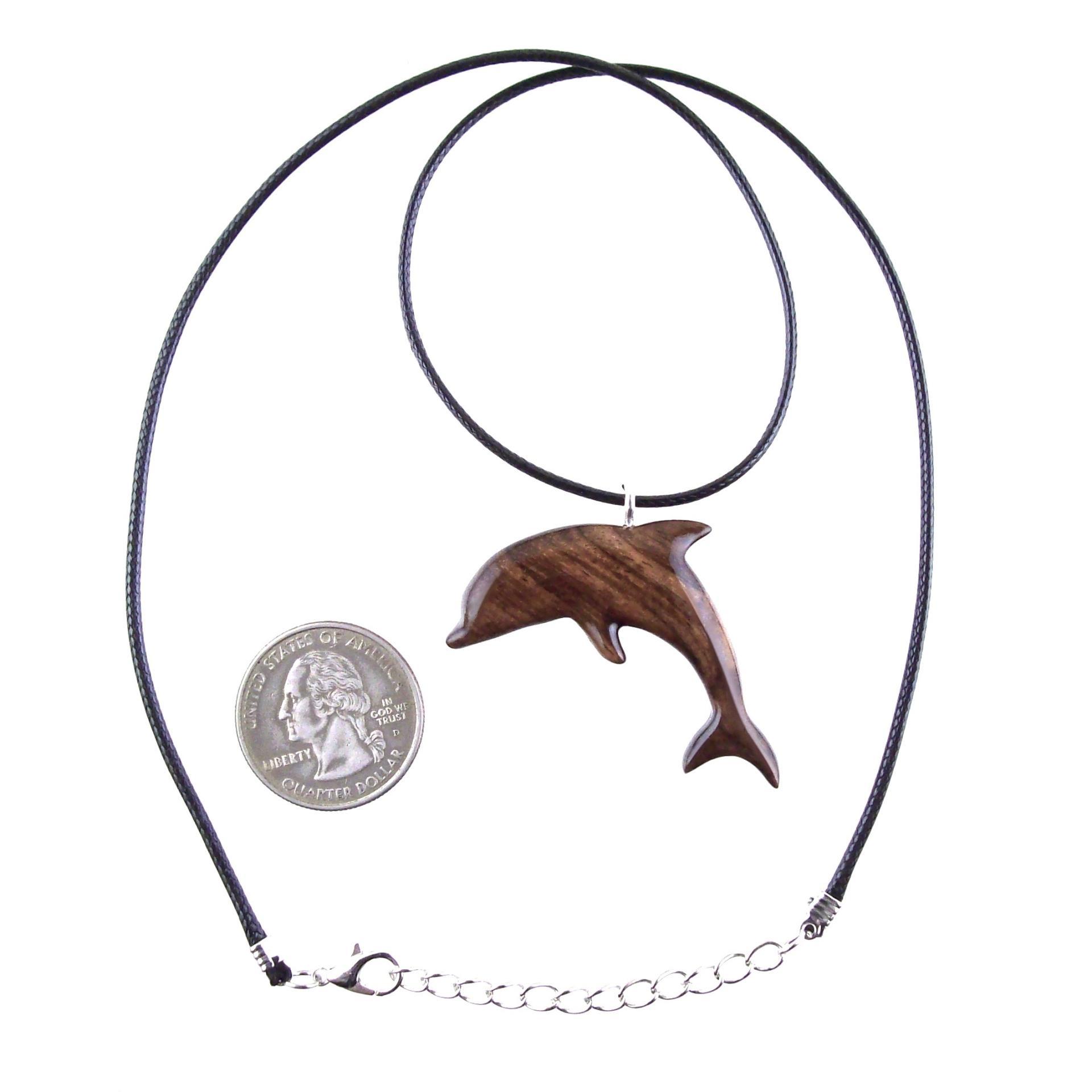 Hand Carved Dolphin Necklace, Wooden Dolphin Pendant for Men Women, Sea Animal Wood Jewelry, Nautical Gift for Him Her
