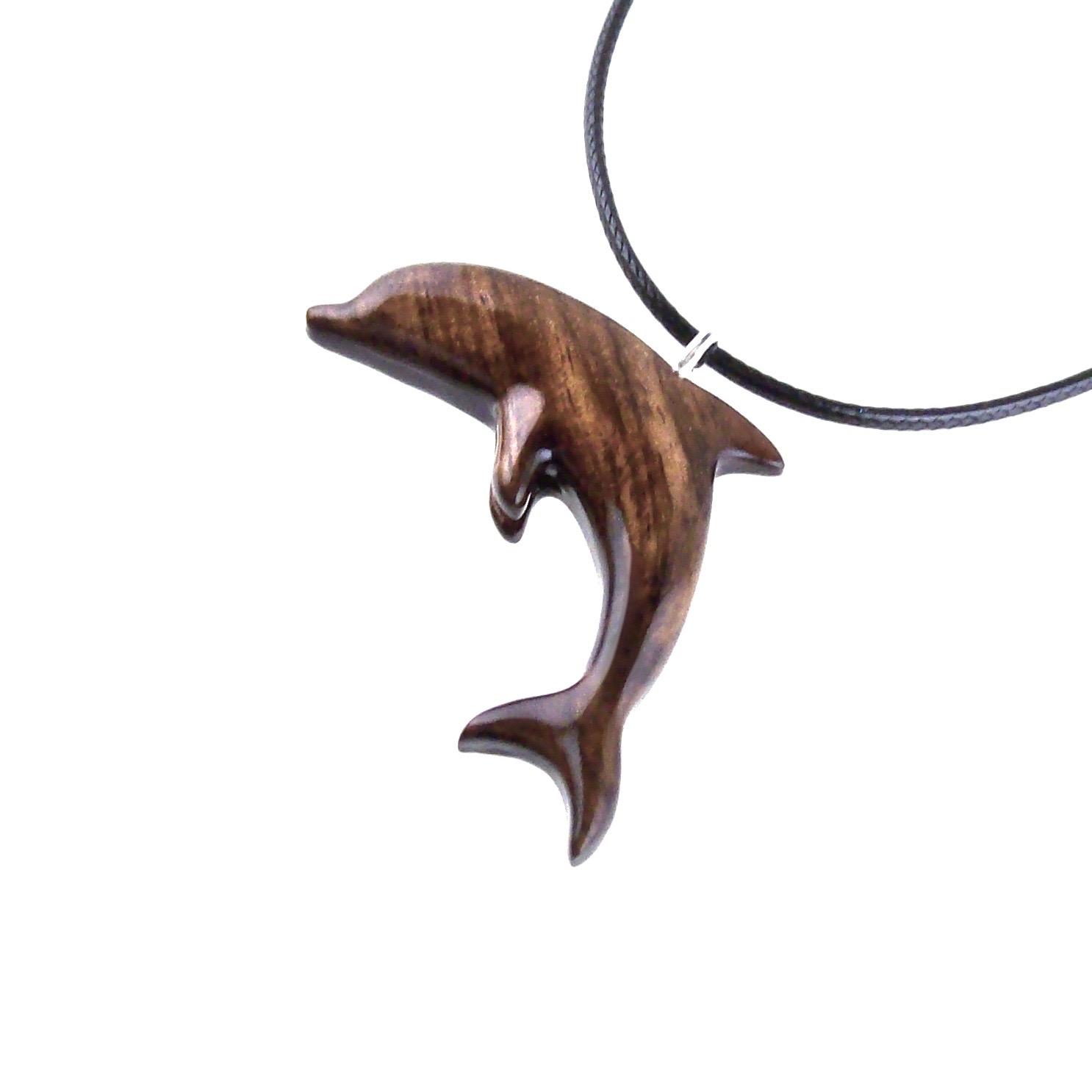Hand Carved Dolphin Necklace, Wooden Dolphin Pendant for Men Women, Sea Animal Wood Jewelry, Nautical Gift for Him Her