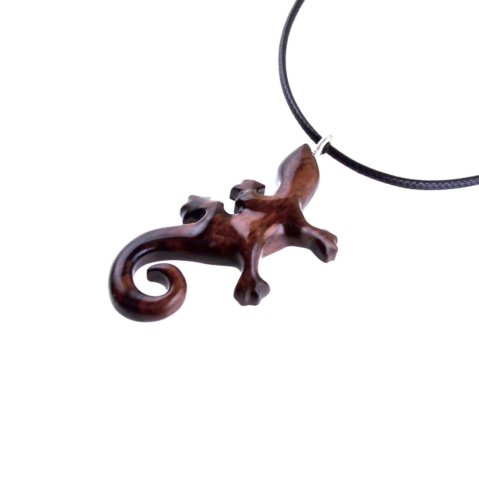 Wooden Lizard Pendant, Hand Carved Gecko Necklace, Salamander Necklace, Reptile Wood Jewelry for Men or Women