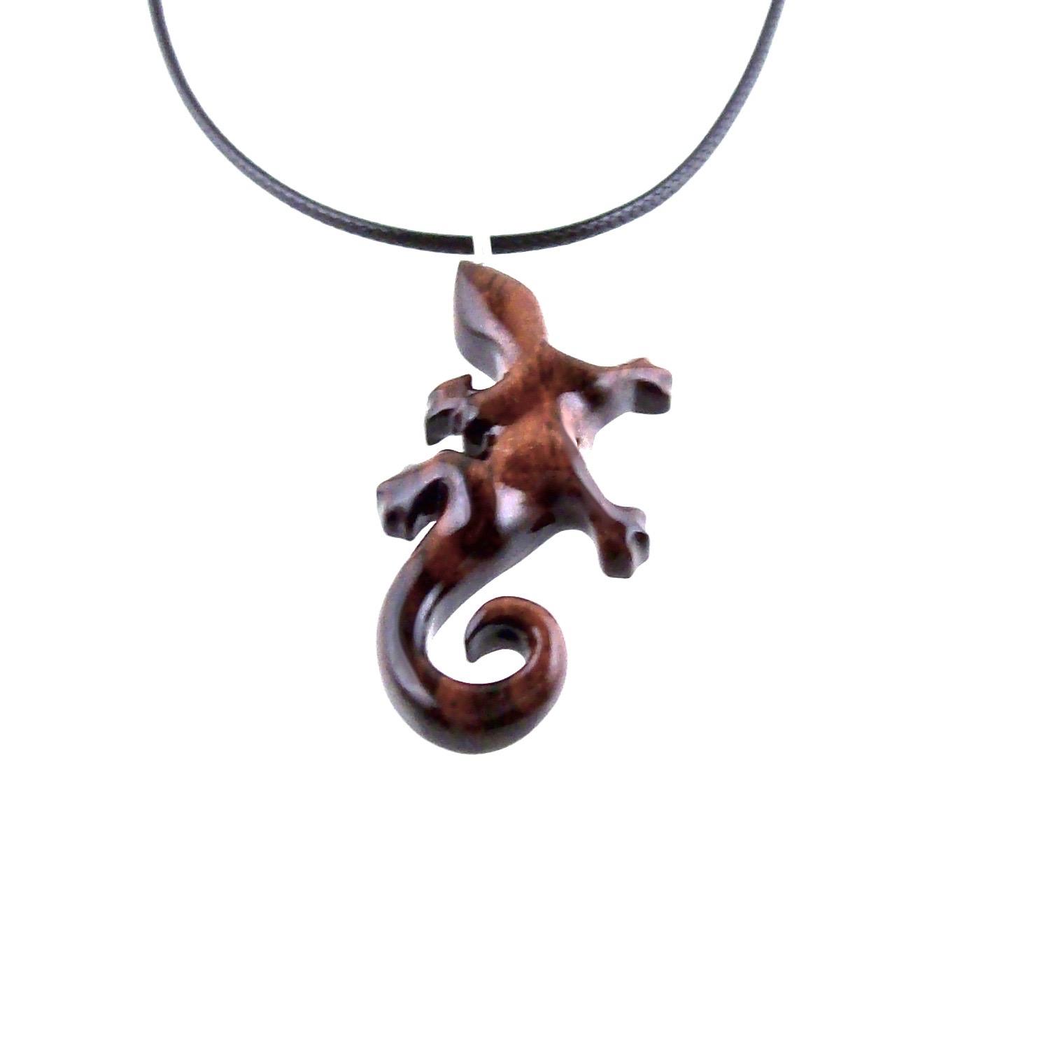 Wooden Lizard Pendant, Hand Carved Gecko Necklace, Salamander Necklace, Reptile Wood Jewelry for Men or Women