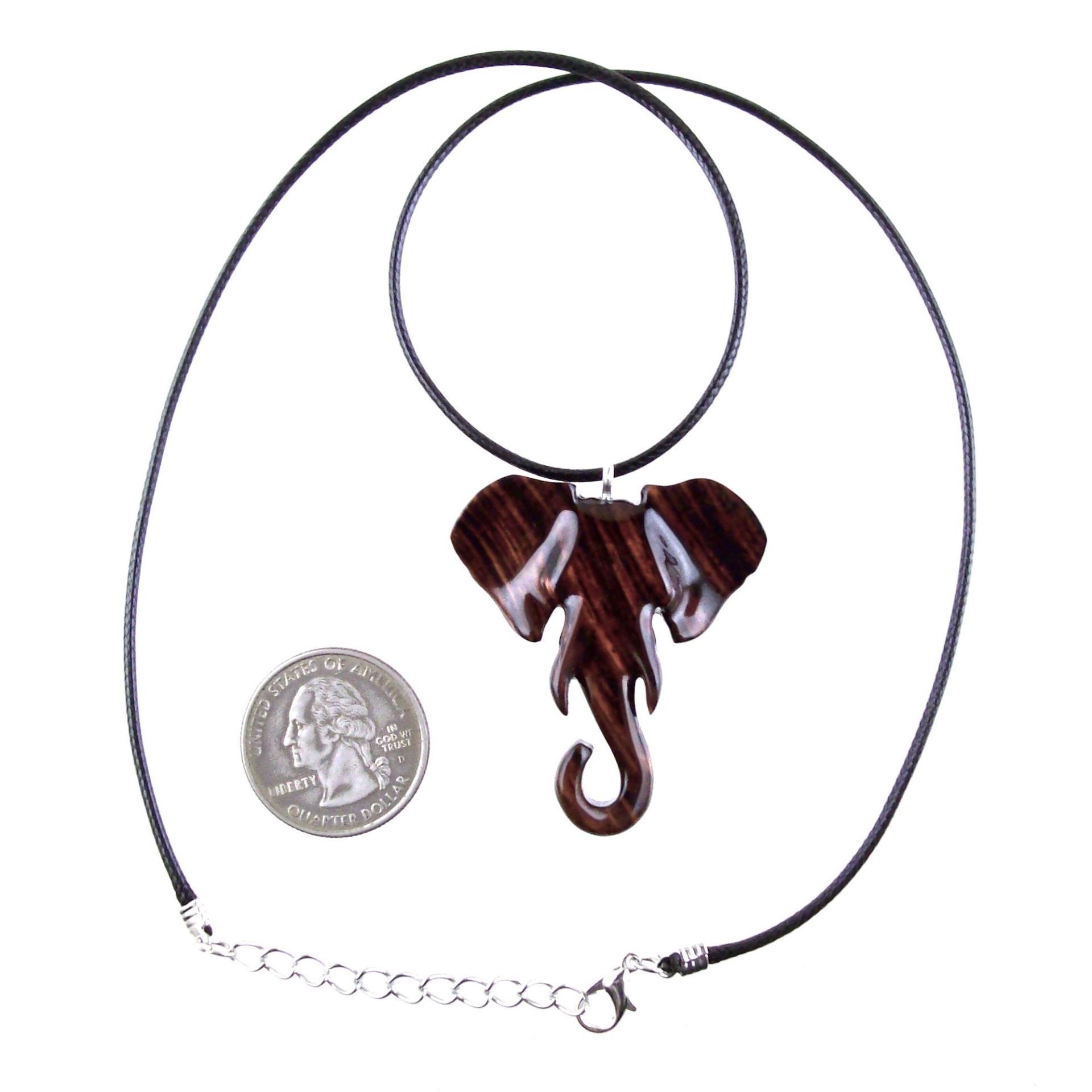 Elephant Necklace, Wooden Elephant Pendant for Men or Women, Hand Carved Spiritual Animal Necklace, Wood Jewelry for Men Women
