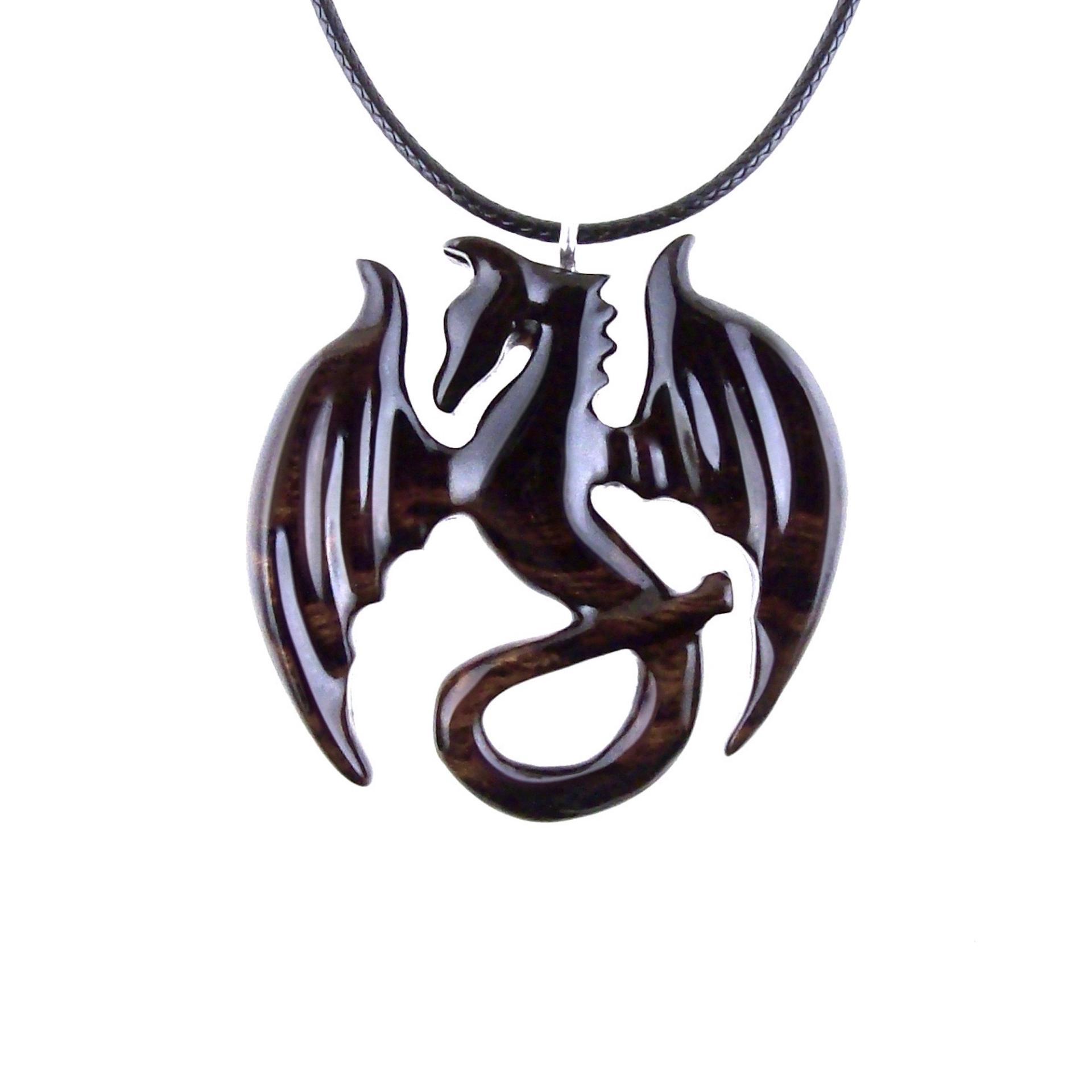 Wooden Dragon Pendant, Hand Carved Dragon Necklace, One of a Kind Fantasy Wood Necklace for Men or Women, Gift for Her Him