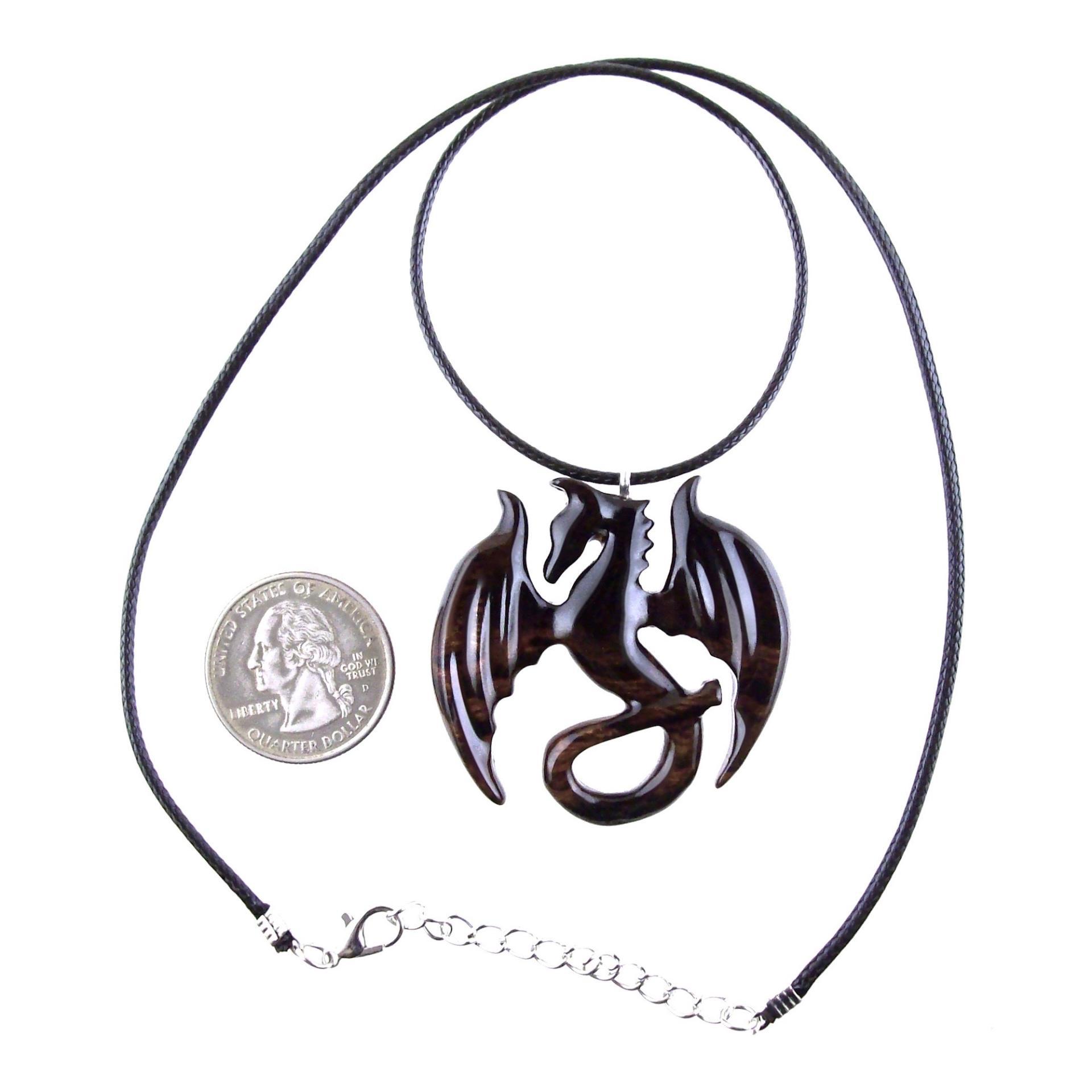 Wooden Dragon Pendant, Hand Carved Dragon Necklace, One of a Kind Fantasy Wood Necklace for Men or Women, Gift for Her Him