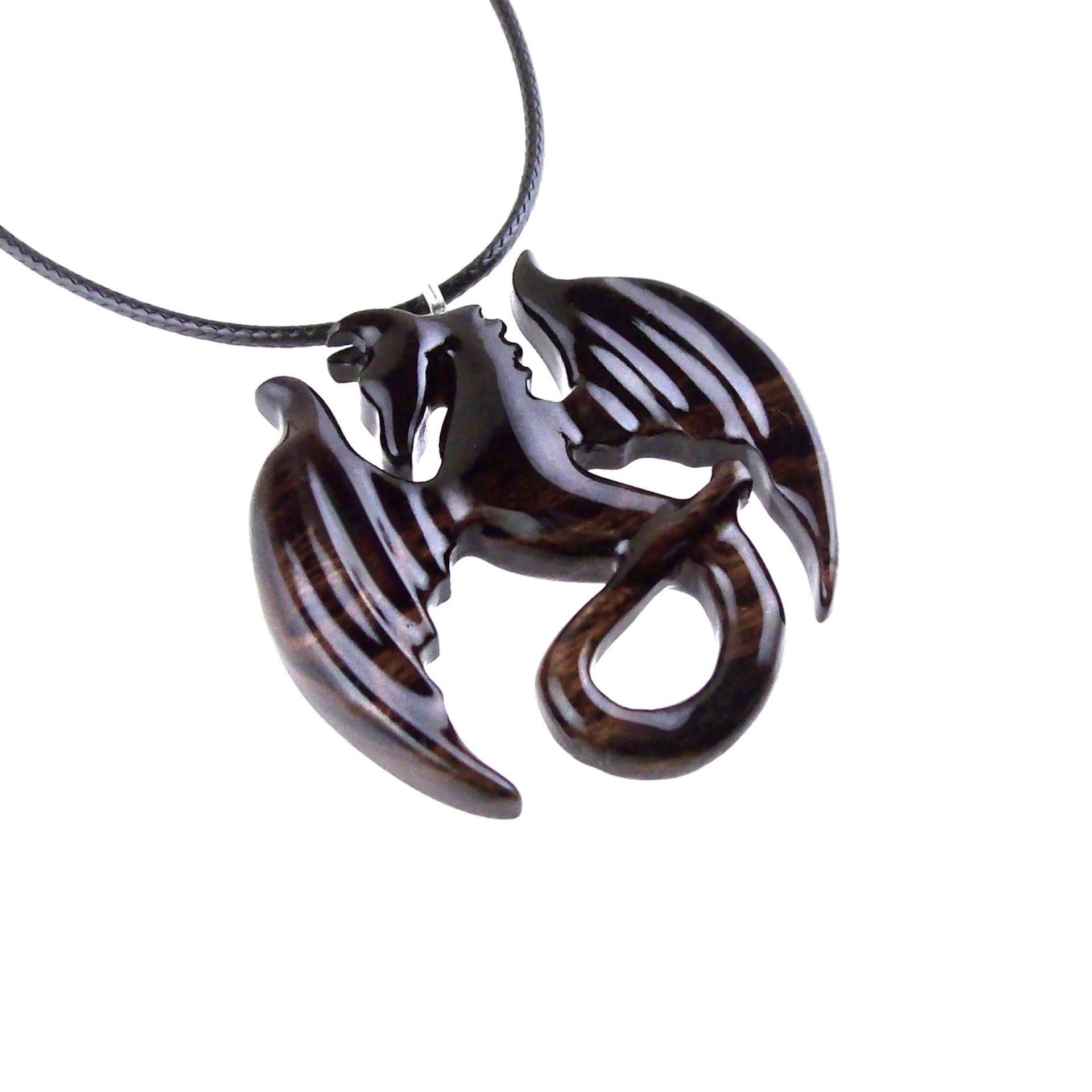 Wooden Dragon Pendant, Hand Carved Dragon Necklace, One of a Kind Fantasy Wood Necklace for Men or Women, Gift for Her Him
