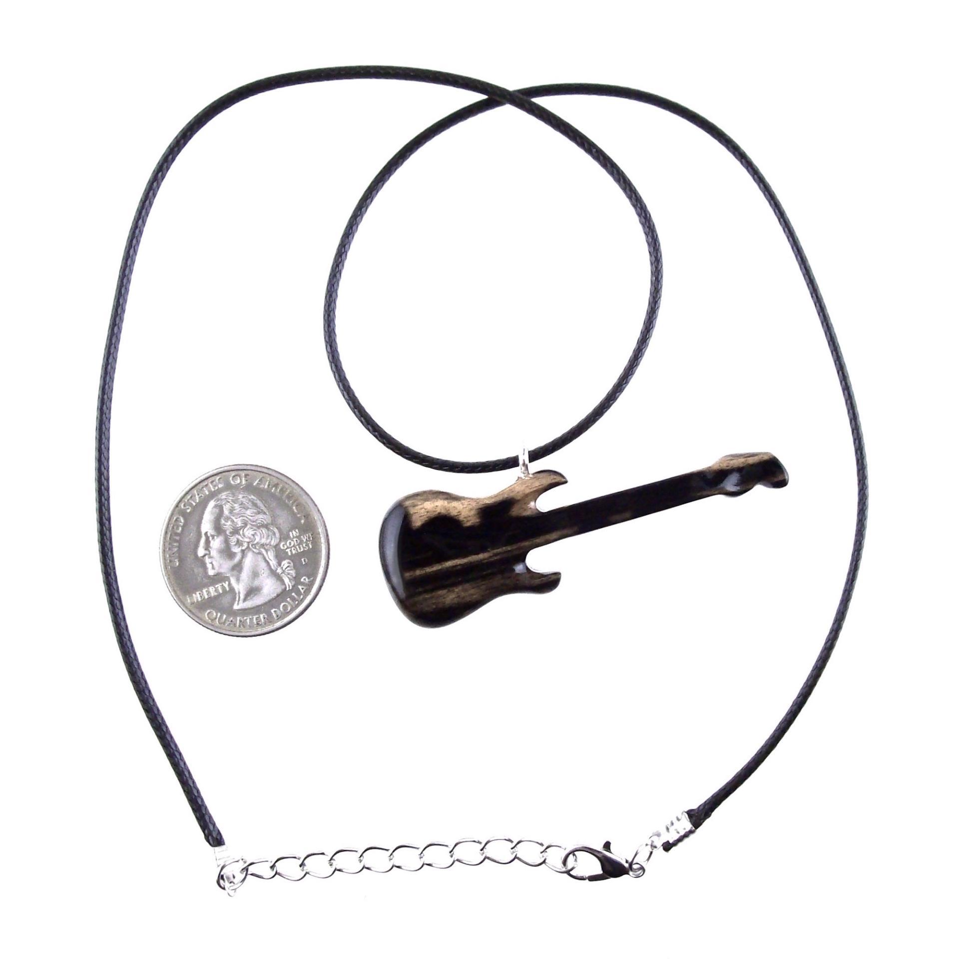 Bass Electric Guitar Pendant Necklace, Hand Carved Wooden Guitar Player Gift, Musical Instrument Wood Jewelry for Him or Her
