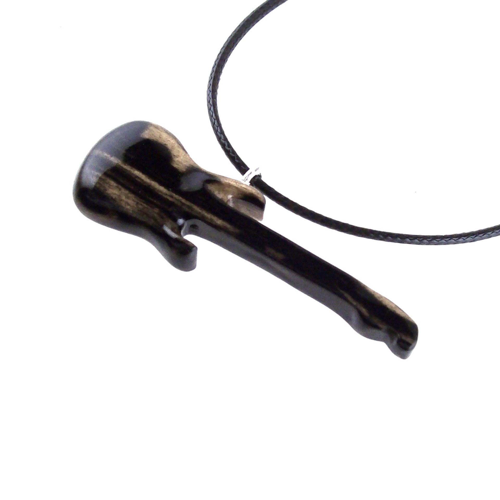 Bass Electric Guitar Pendant Necklace, Hand Carved Wooden Guitar Player Gift, Musical Instrument Wood Jewelry for Him or Her