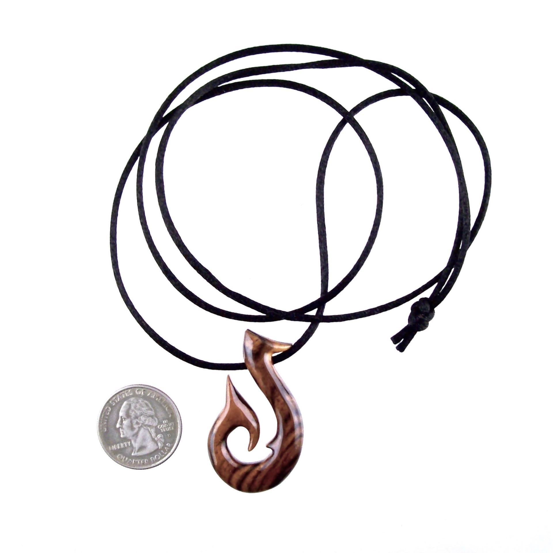 Hand Carved Fish Hook Pendant, Mens Wood Necklace, One of a Kind Wooden Fisherman Jewelry, Gift for Him
