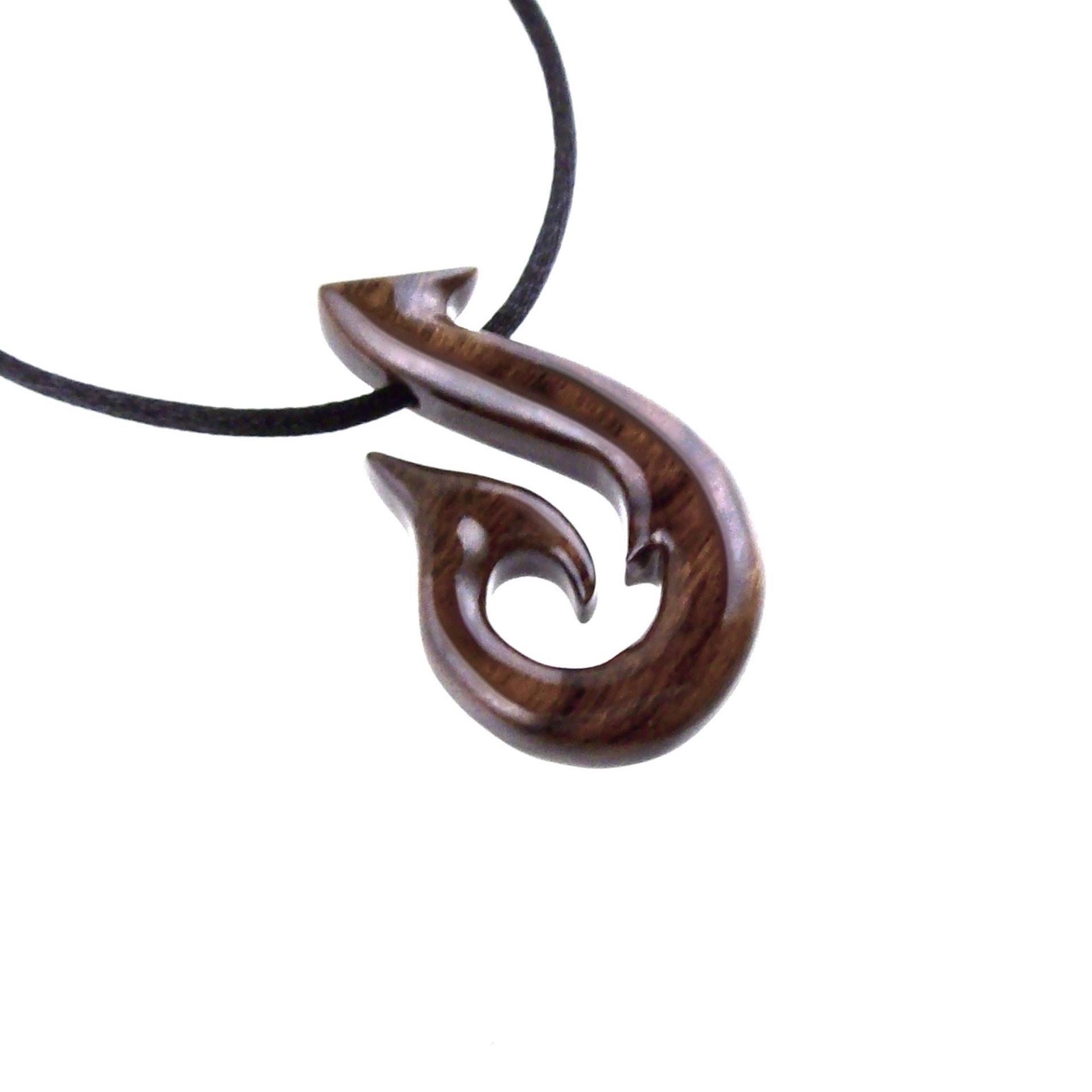 Hand Carved Fish Hook Pendant Necklace, Mens Wood Necklace, Handmade Fisherman Jewelry, One of a Kind Gift for Him