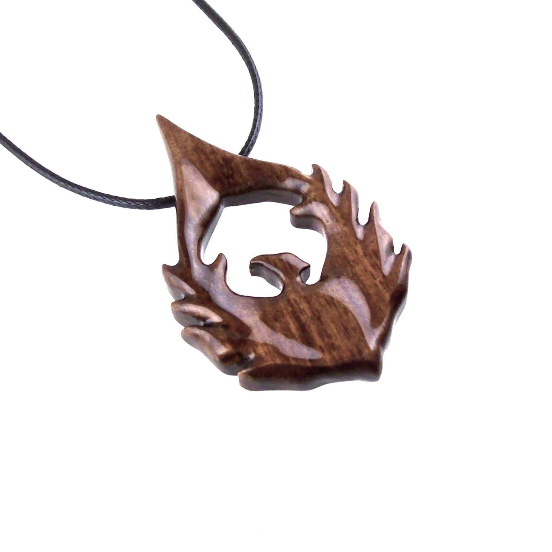 Wooden Phoenix Necklace, Hand Carved Firebird Pendant, Handmade Inspirational Wood Jewelry Gift for Her Him