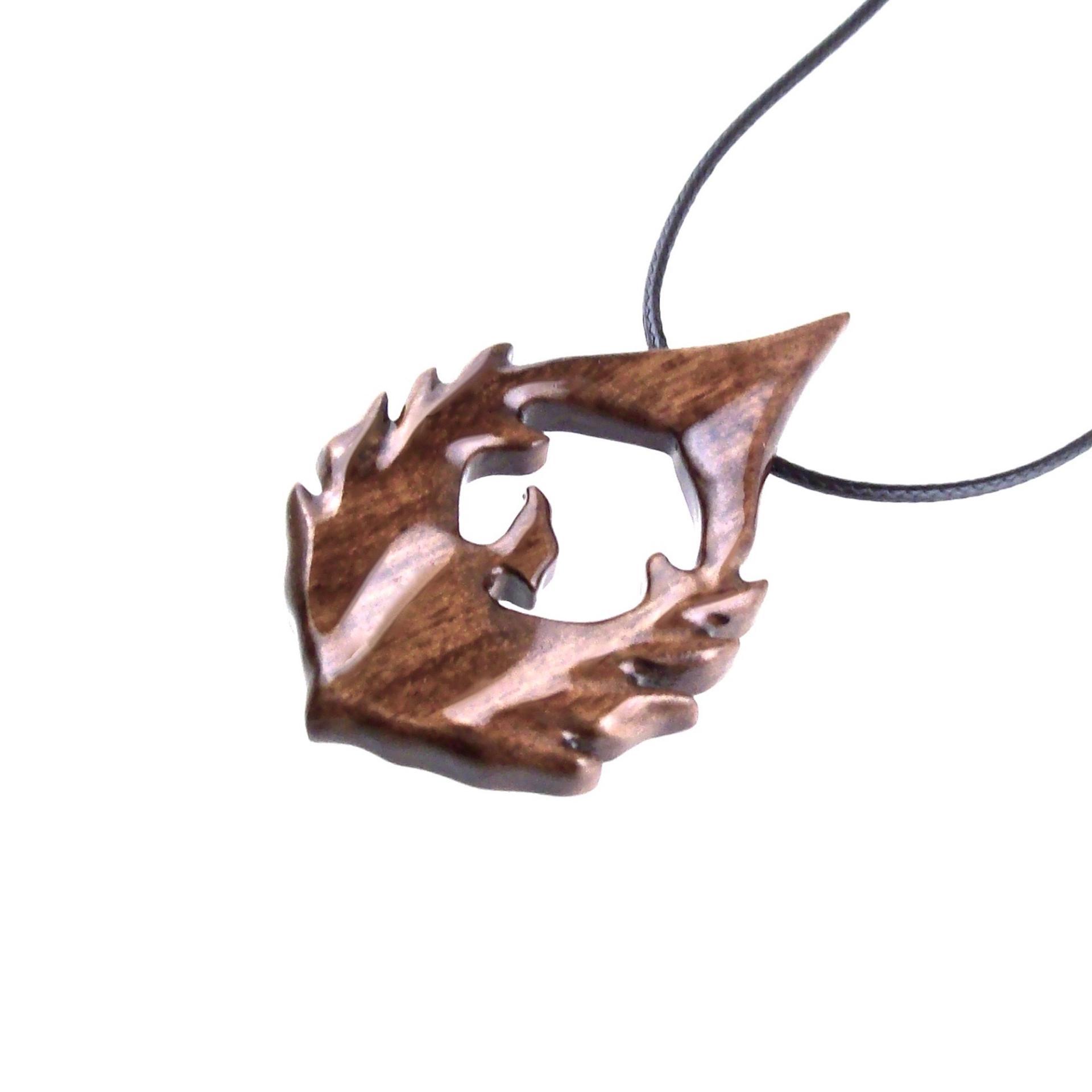 Wooden Phoenix Necklace, Hand Carved Firebird Pendant, Handmade Inspirational Wood Jewelry Gift for Her Him