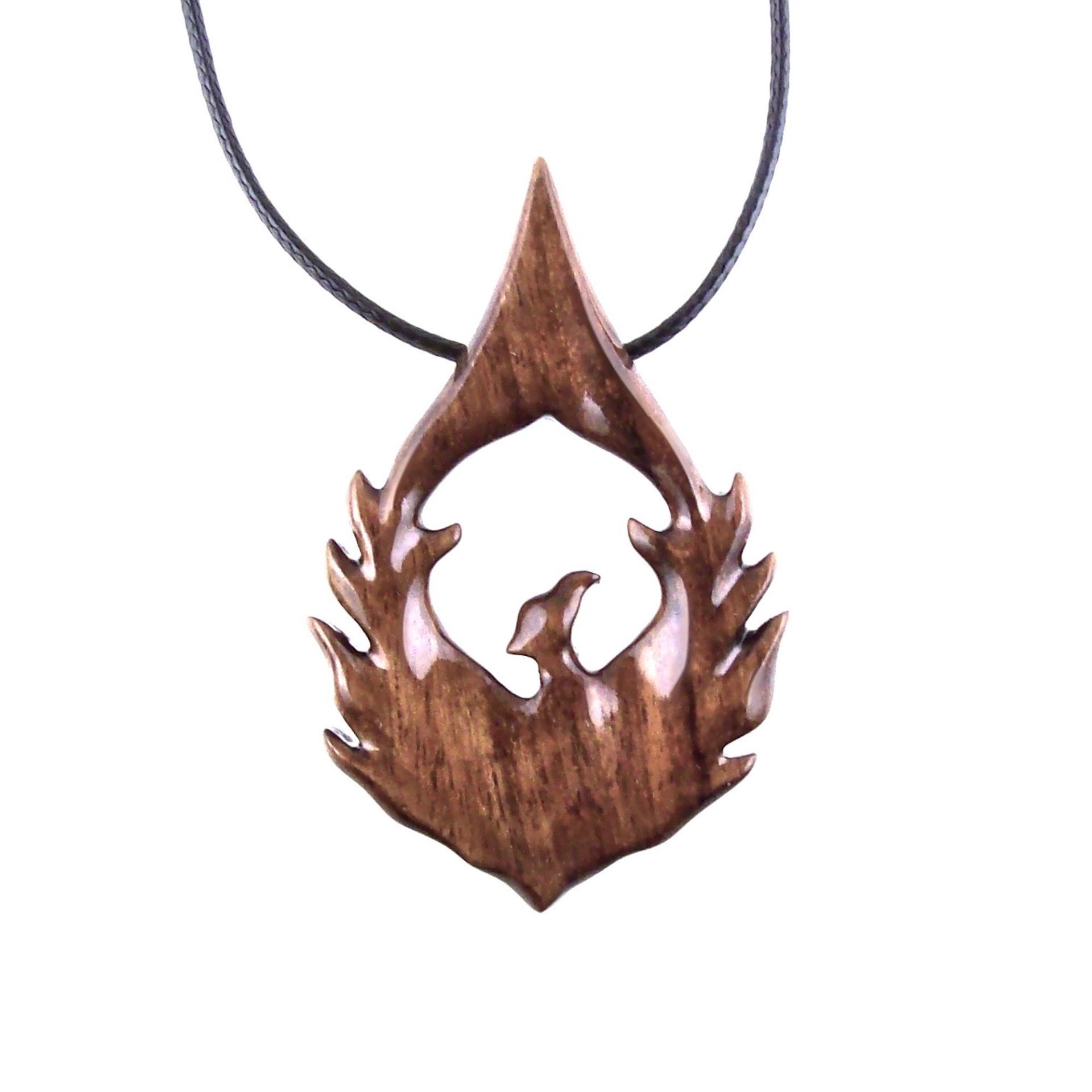 Wooden Phoenix Necklace, Hand Carved Firebird Pendant, Handmade Inspirational Wood Jewelry Gift for Her Him