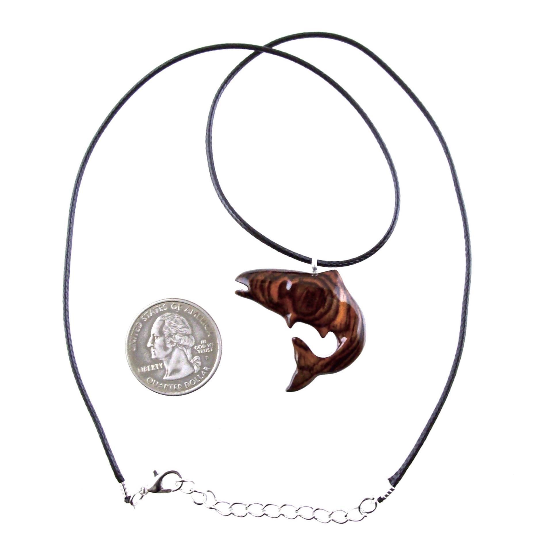 Salmon Necklace, Hand Carved Wooden Trout Pendant, Fish Jewelry, Mens Wood Necklace, Fisherman Gift for Him