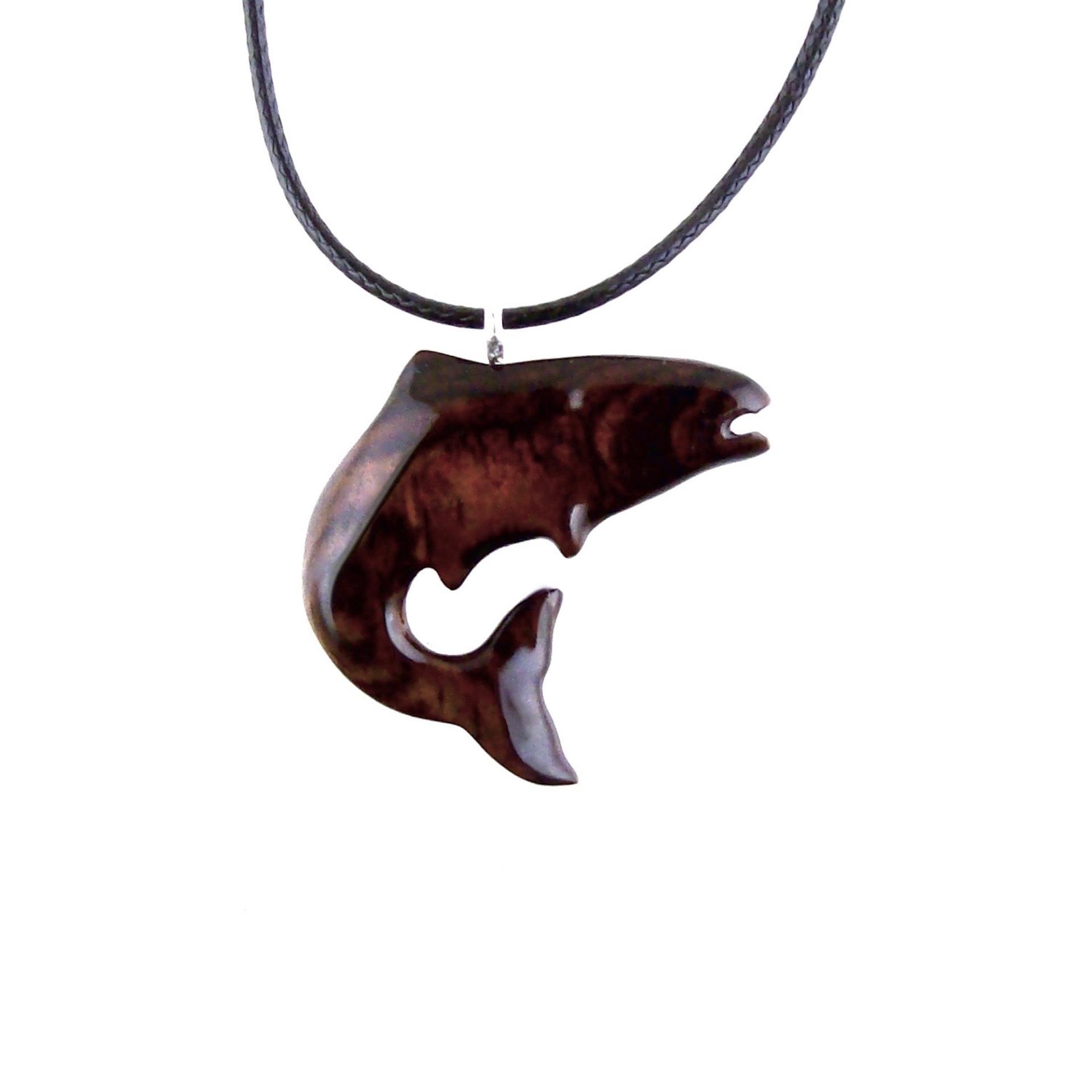 Salmon Necklace, Hand Carved Wooden Trout Pendant, Fish Jewelry, Mens Wood Necklace, Fisherman Gift for Him