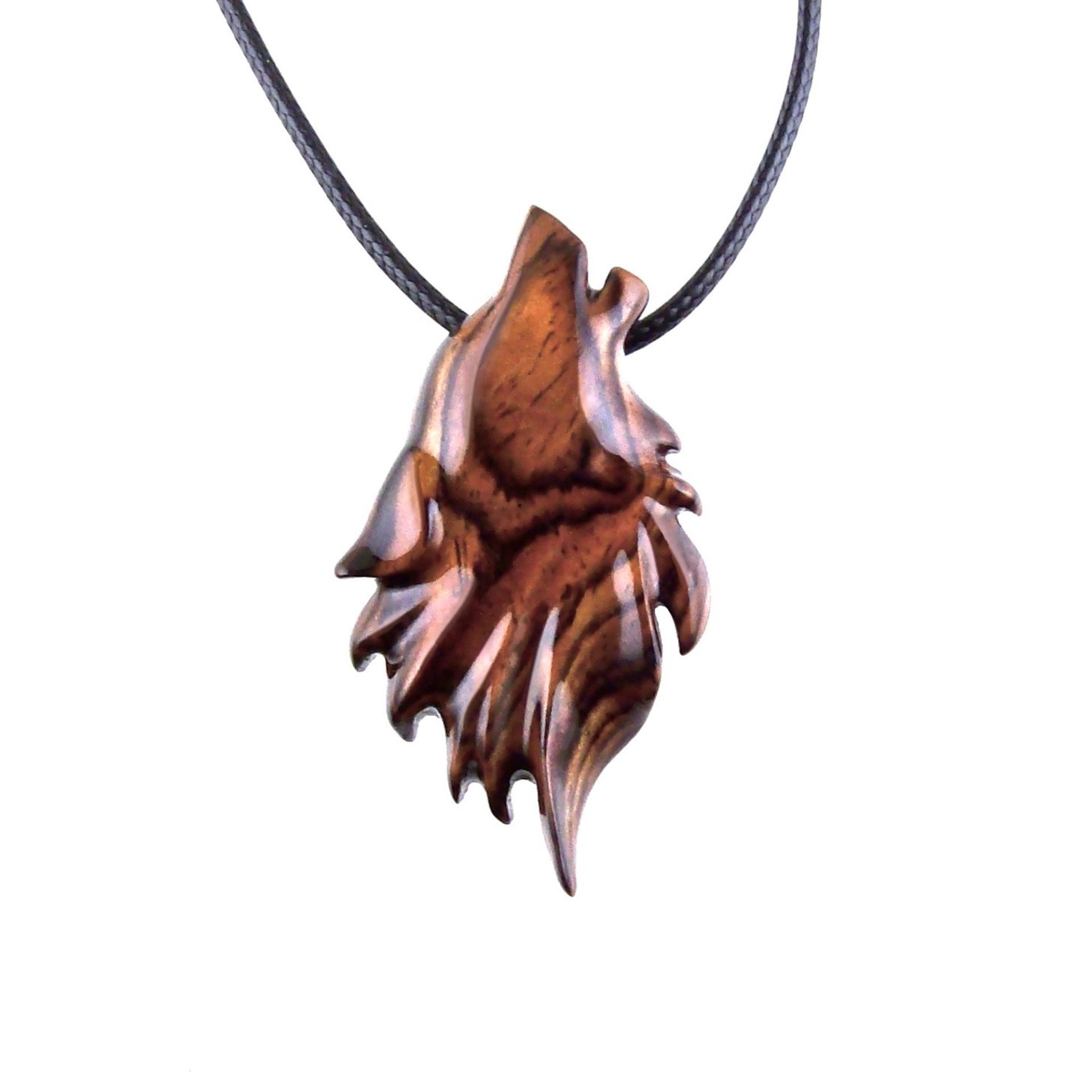 Carved Wolf Pendant, Wooden Wolf Necklace, Spirit Animal Totem, Handmade Wood Jewelry for Men or Women, One of a Kind Gift