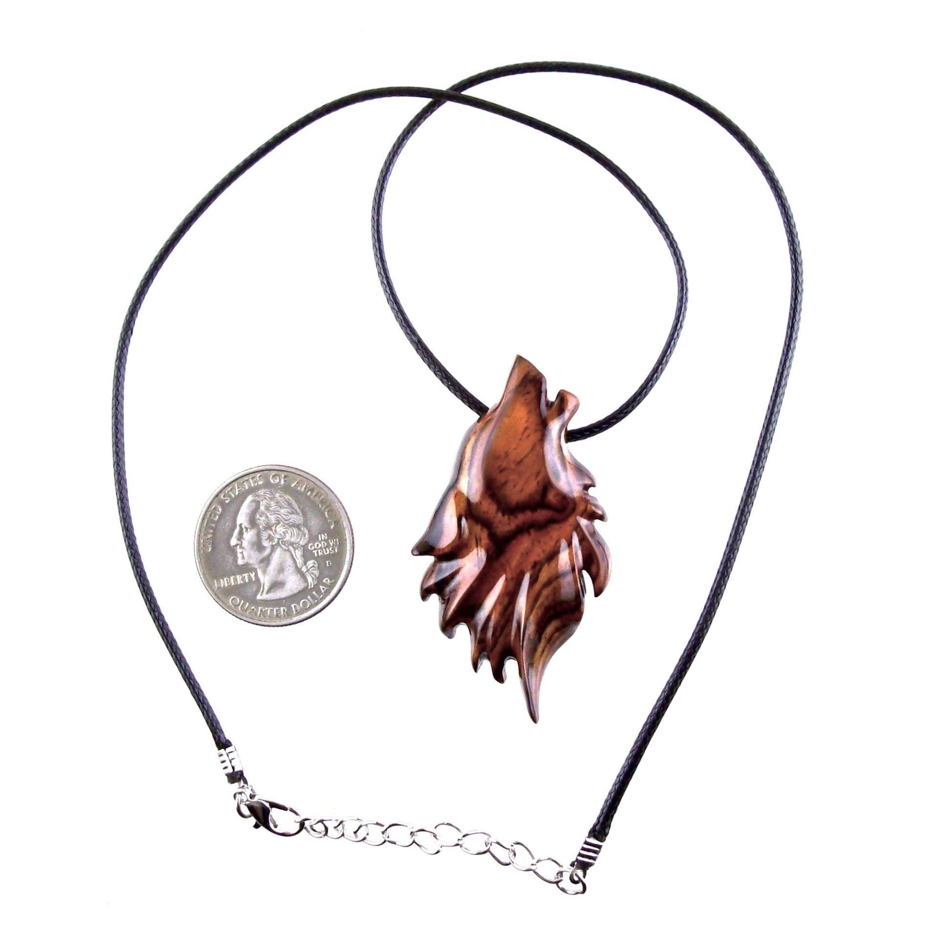 Carved Wolf Pendant, Wooden Wolf Necklace, Spirit Animal Totem, Handmade Wood Jewelry for Men or Women, One of a Kind Gift