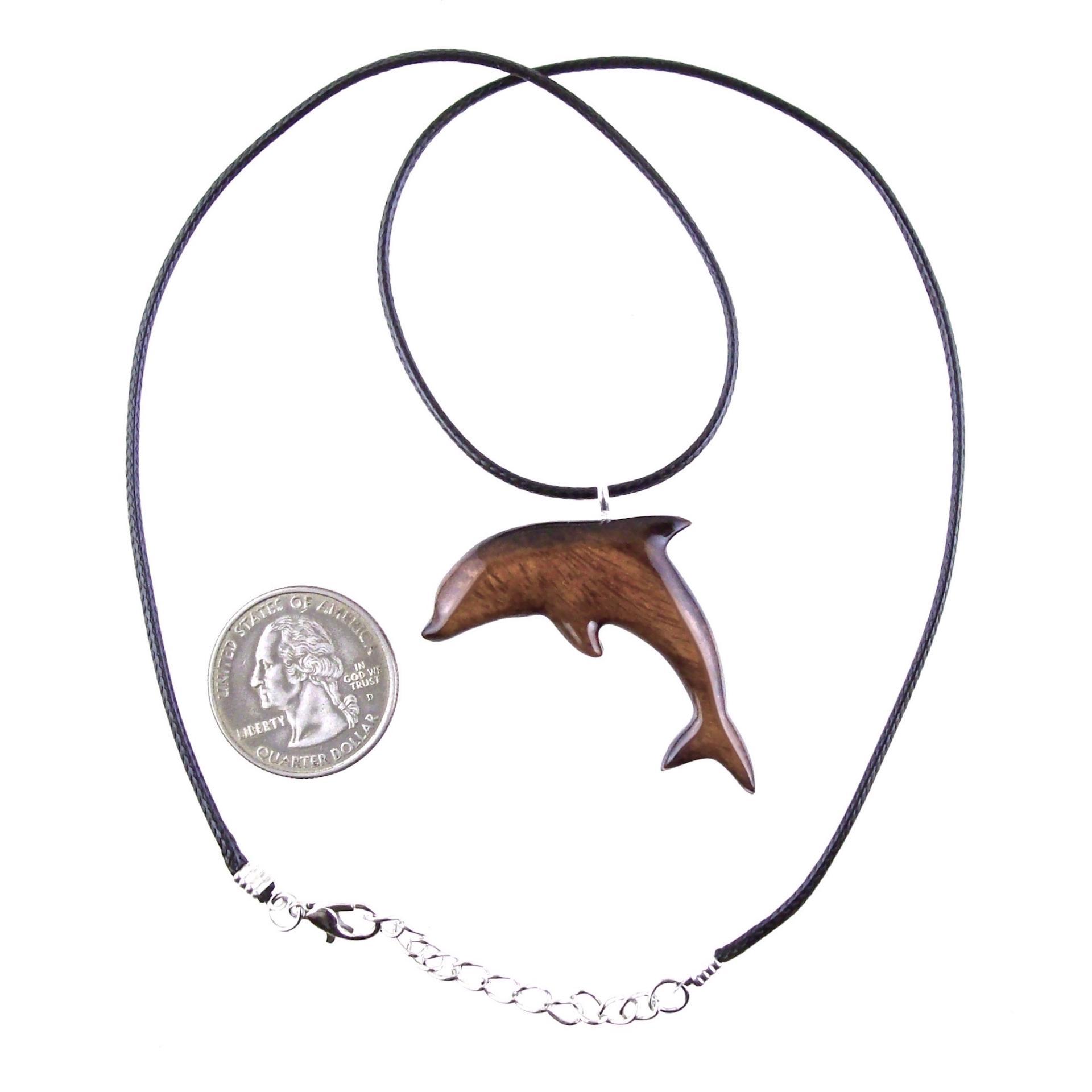 Dolphin Necklace, Hand Carved Wooden Dolphin Pendant, Sea Animal Nautical Wood Jewelry, One of a Kind Gift for Him Her