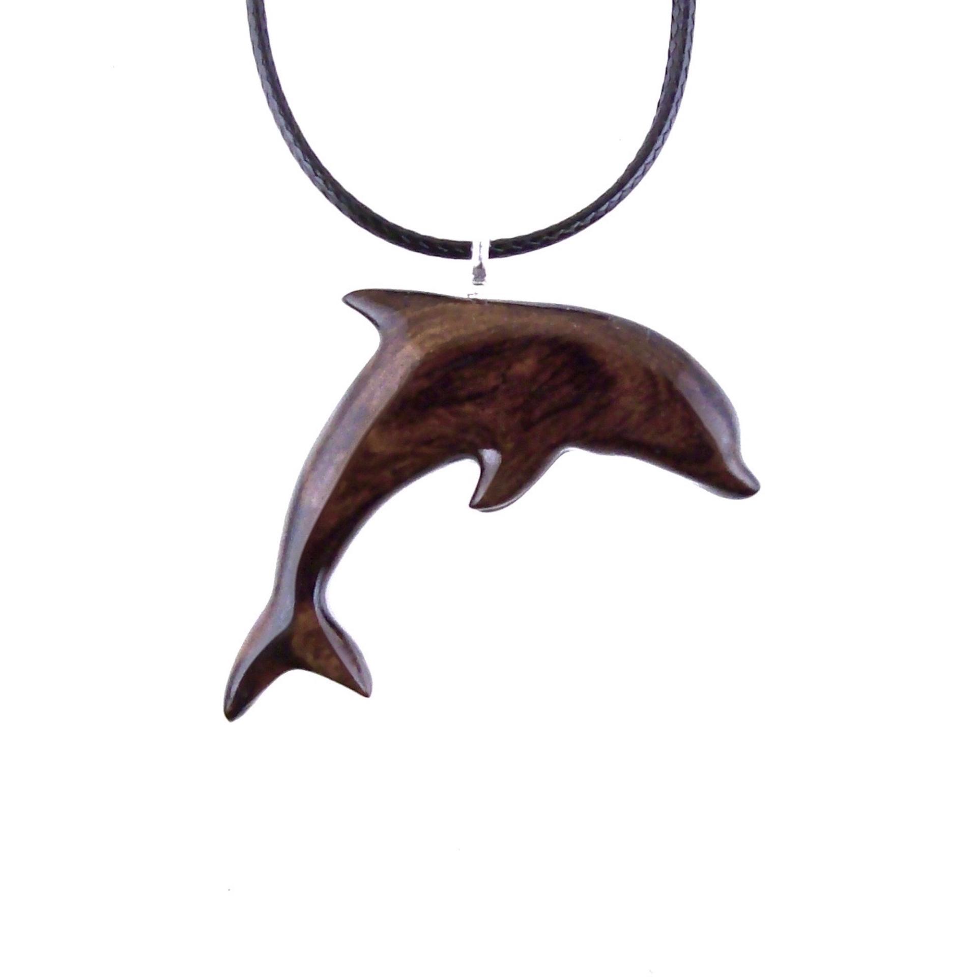 Dolphin Necklace, Hand Carved Wooden Dolphin Pendant, Sea Animal Nautical Wood Jewelry, One of a Kind Gift for Him Her
