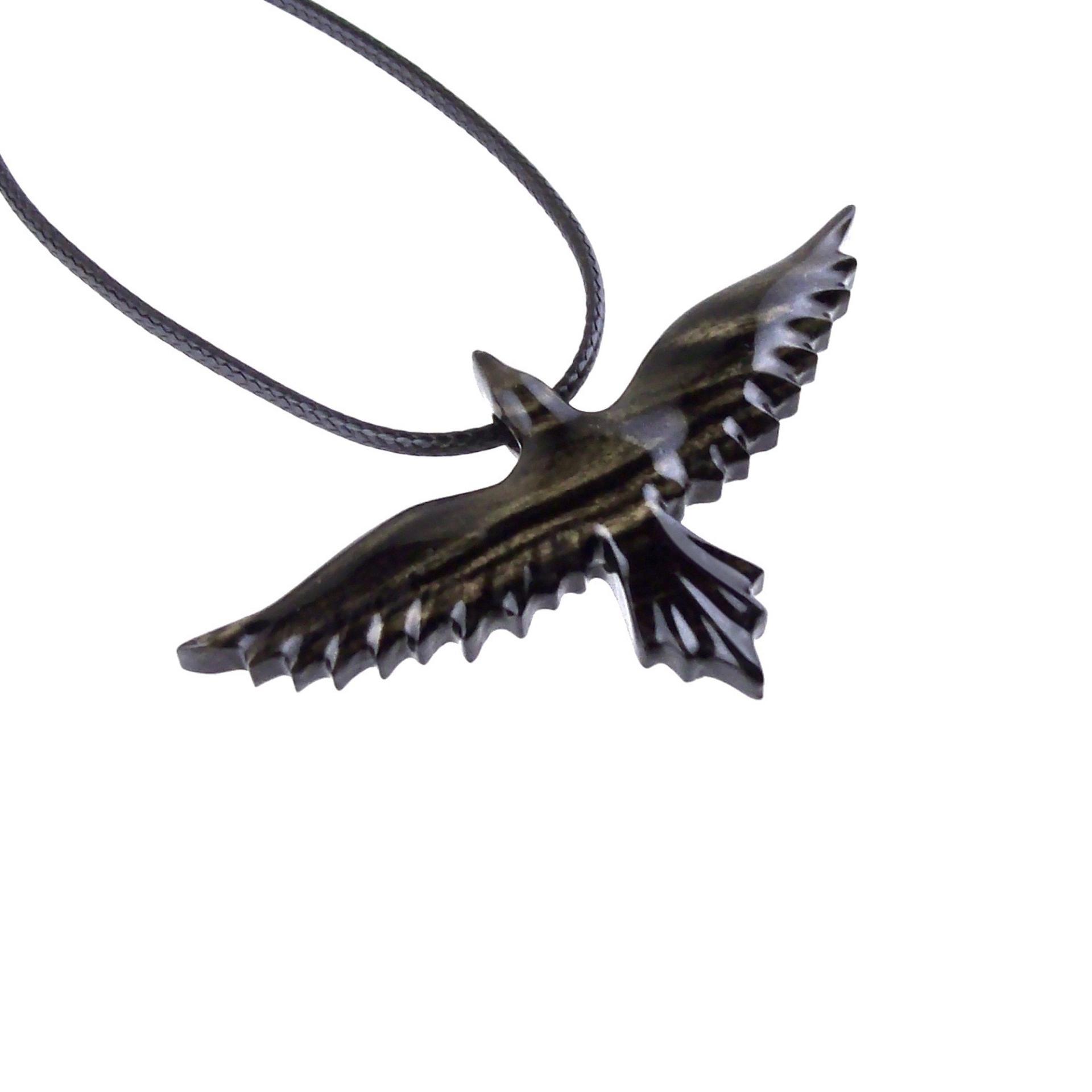 Flying Raven Necklace, Hand Carved Wooden Raven Pendant, Crow Necklace for Men or Women, Wood Bird Pendant, Totem Jewelry