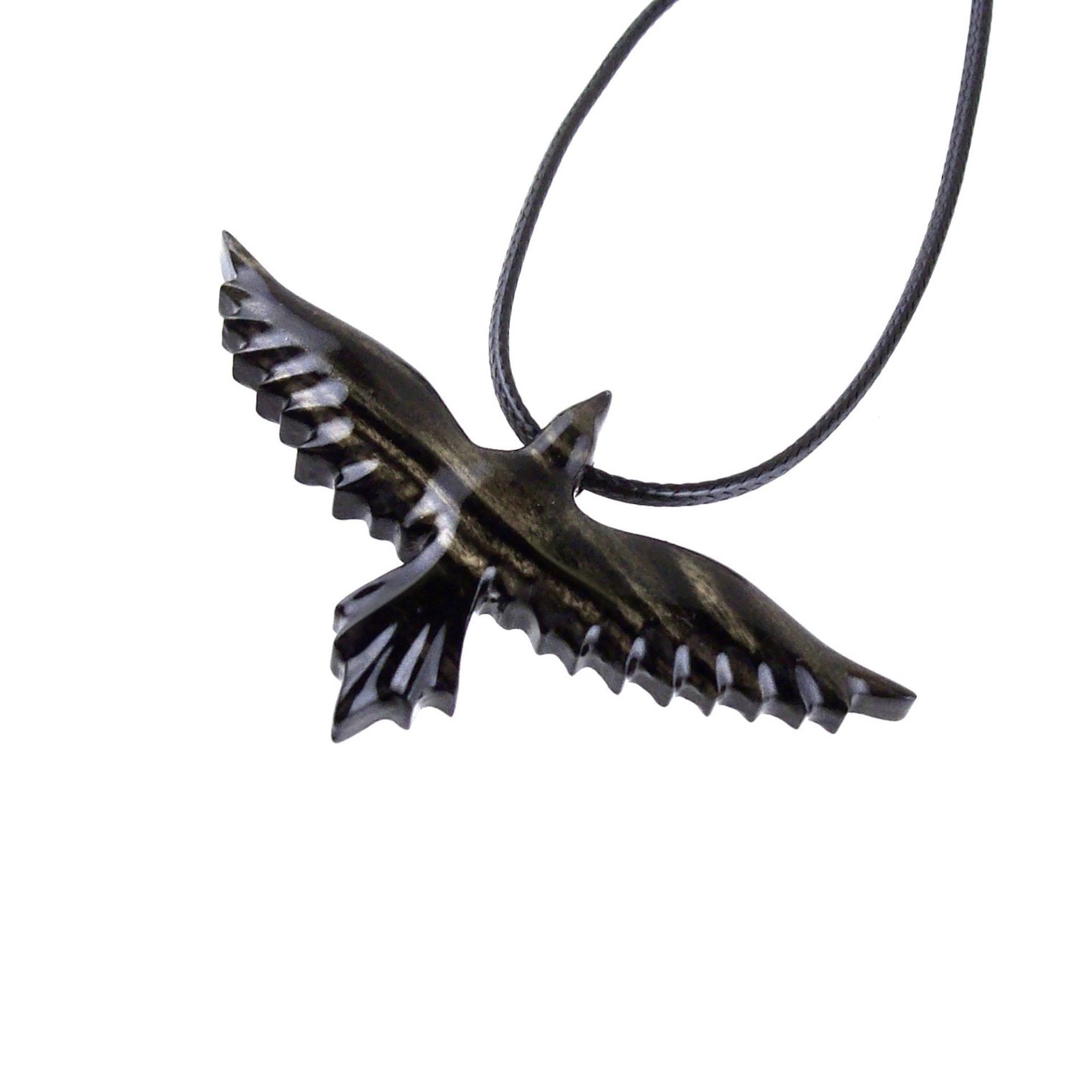 Flying Raven Necklace, Hand Carved Wooden Raven Pendant, Crow Necklace for Men or Women, Wood Bird Pendant, Totem Jewelry