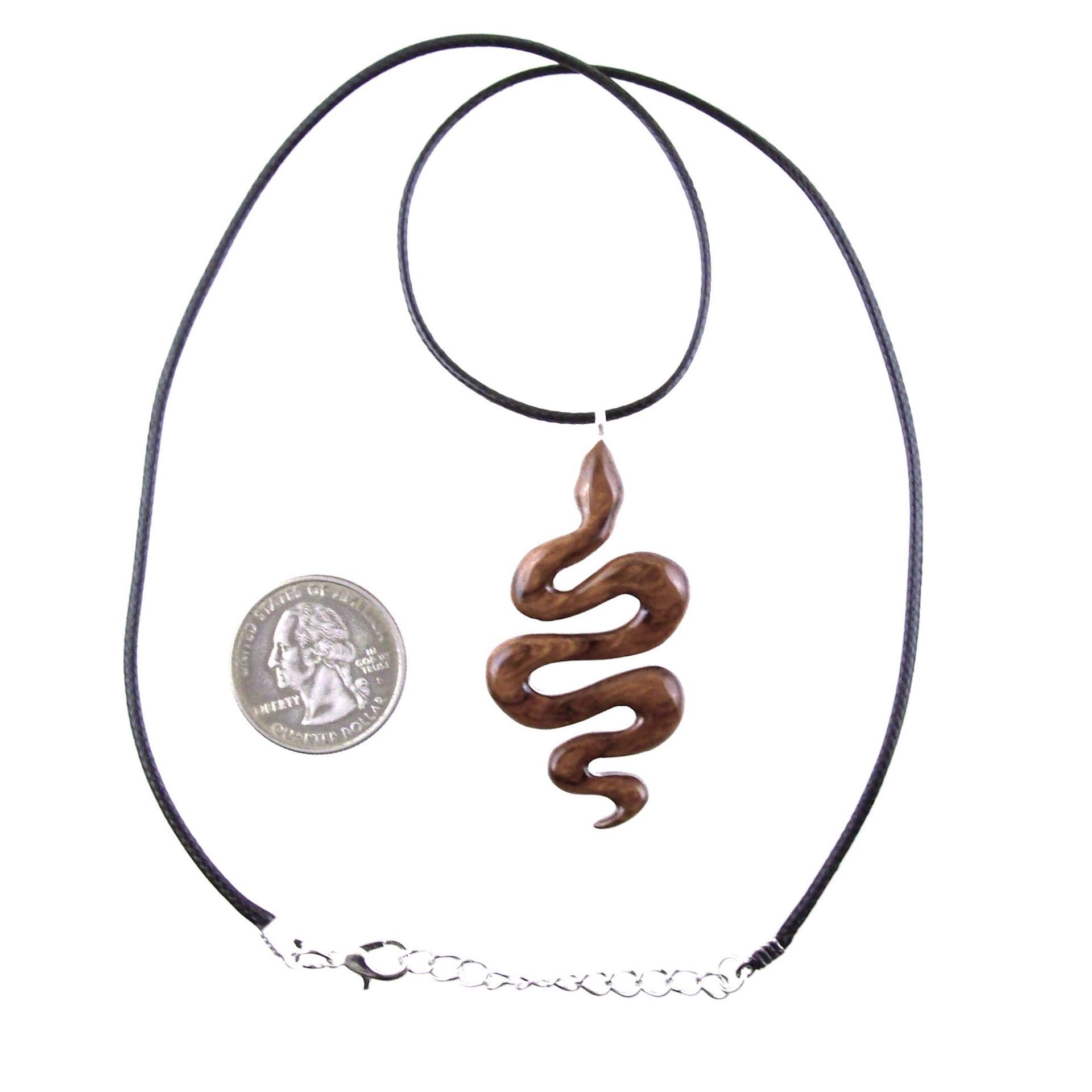 Hand Carved Wooden Snake Pendant, Snake Necklace, Wood Reptile Pendant, Totem Spirit Animal Serpent Jewelry Gift for Him Her
